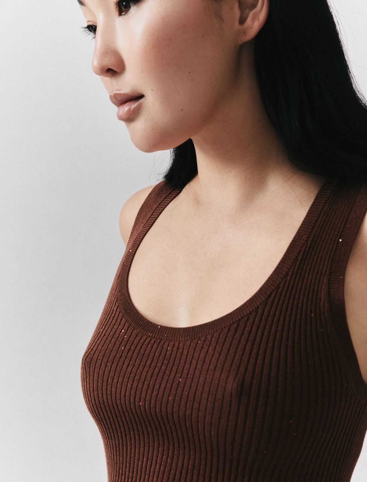 Micro-sequinned vest top - CARAMEL - Marella - 5