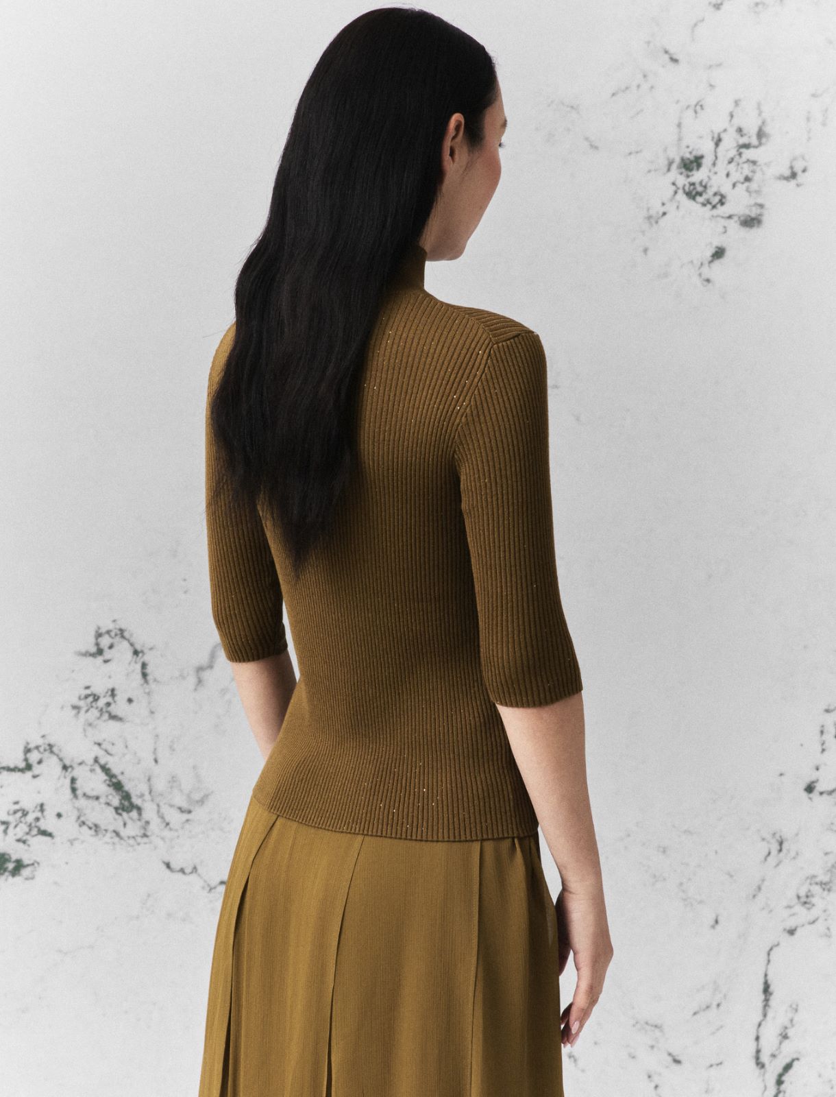 Maglia aderente con micro paillette - VERDE OLIO - Marella - 3
