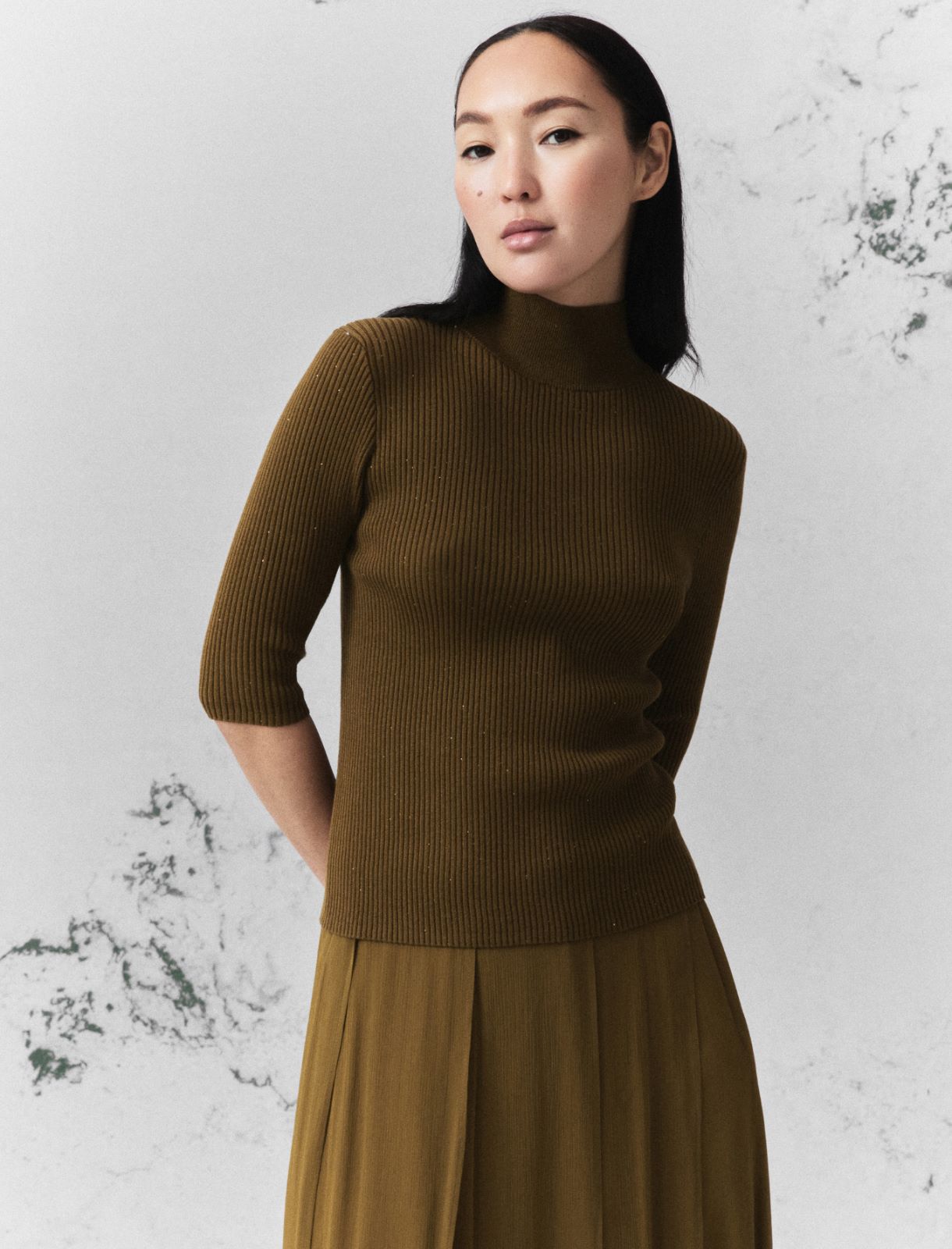 Maglia aderente con micro paillette - VERDE OLIO - Marella - 4