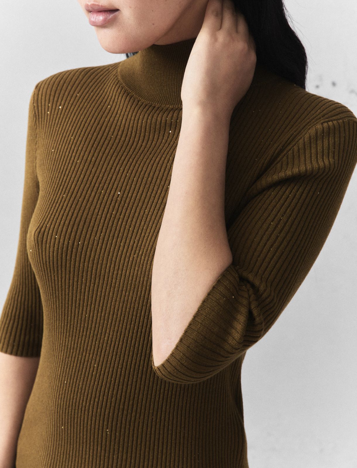 Maglia aderente con micro paillette - VERDE OLIO - Marella - 5