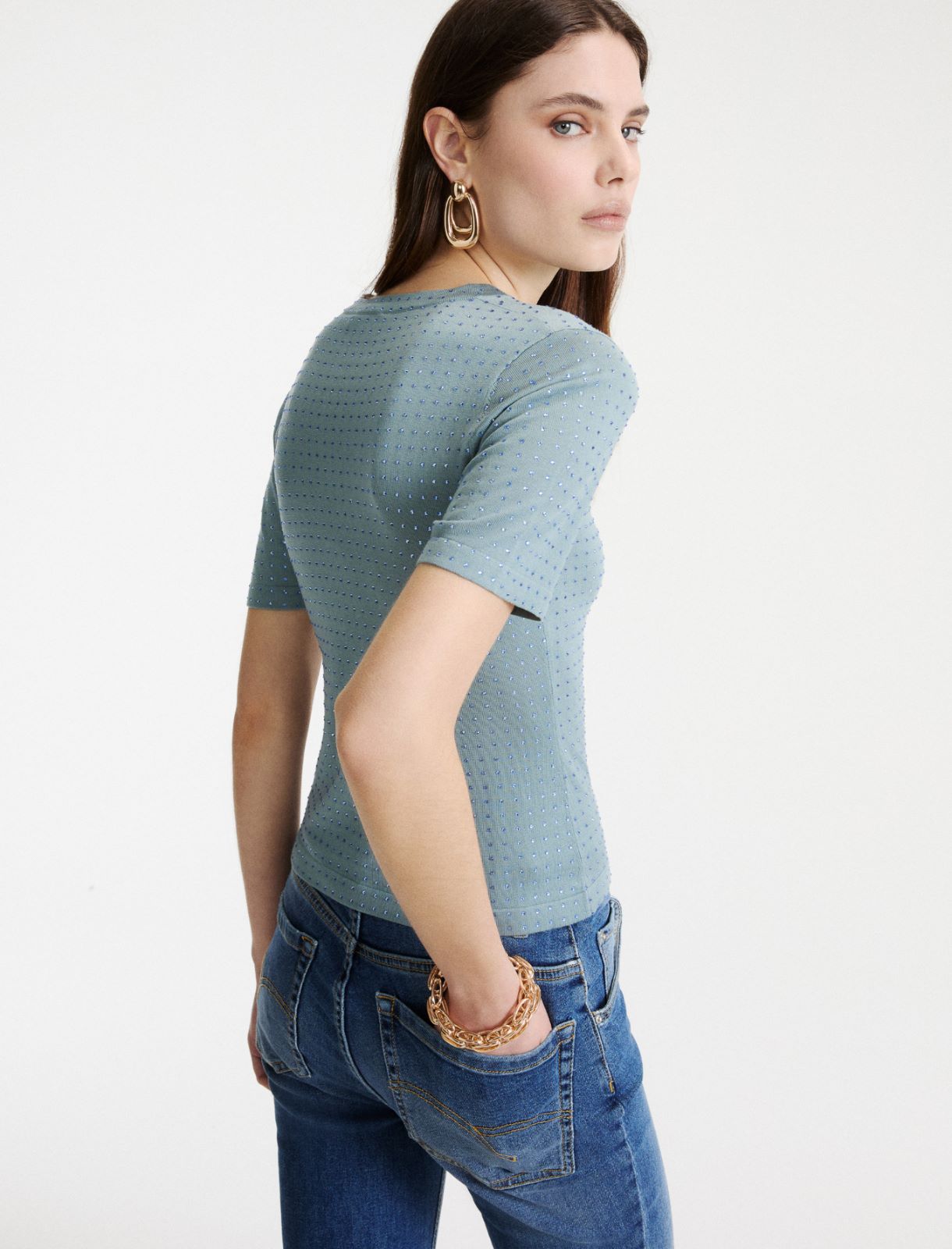Crystal-embellished knit T-shirt - LIGHT BLUE - Marella - 3