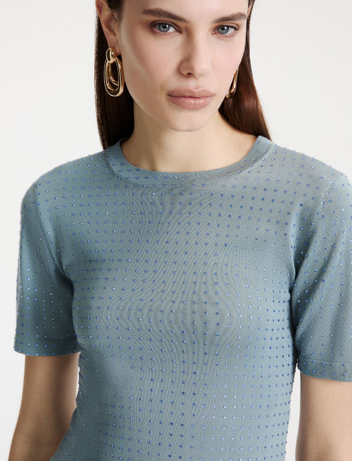 Crystal-embellished knit T-shirt - LIGHT BLUE - Marella - 5