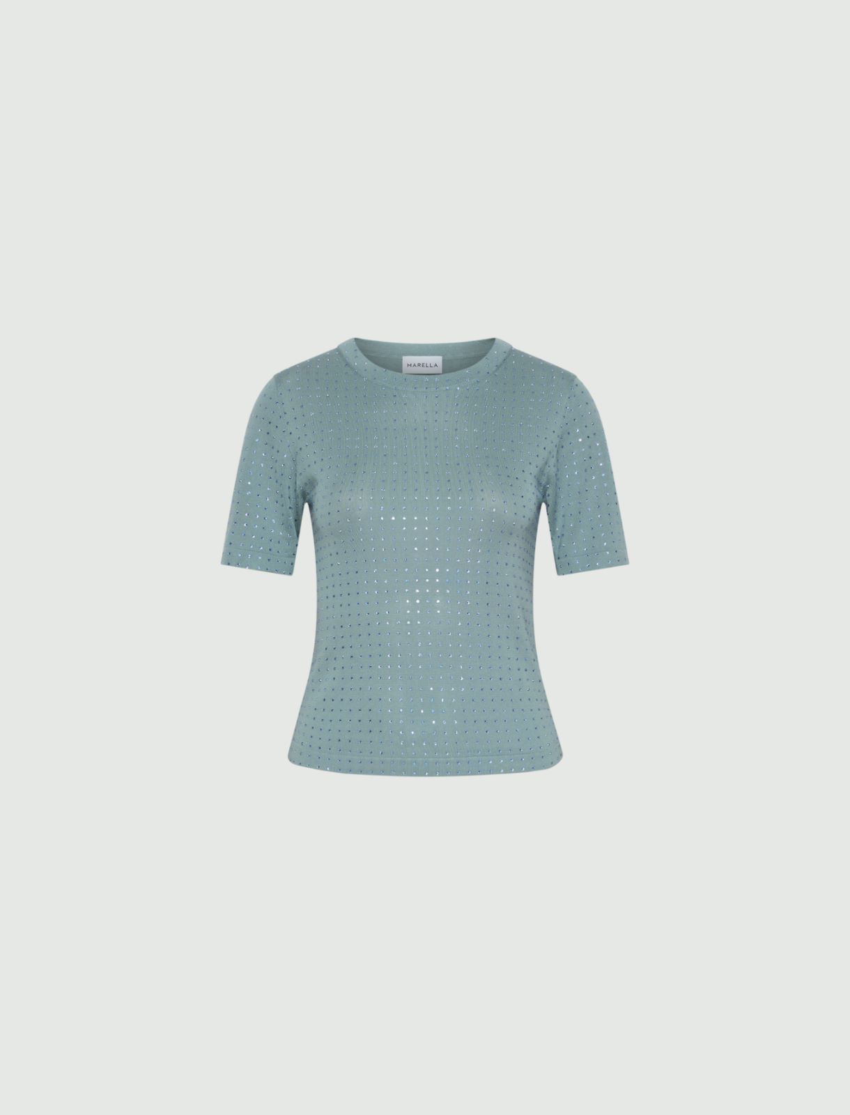 Crystal-embellished knit T-shirt - LIGHT BLUE - Marella