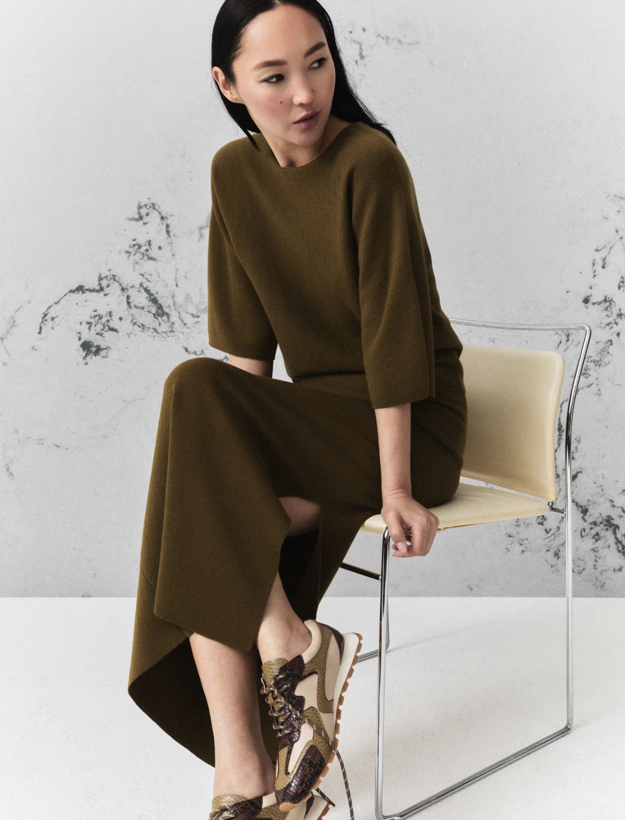 Maglia in pura lana punto stoffa - VERDE OLIO - Marella - 4