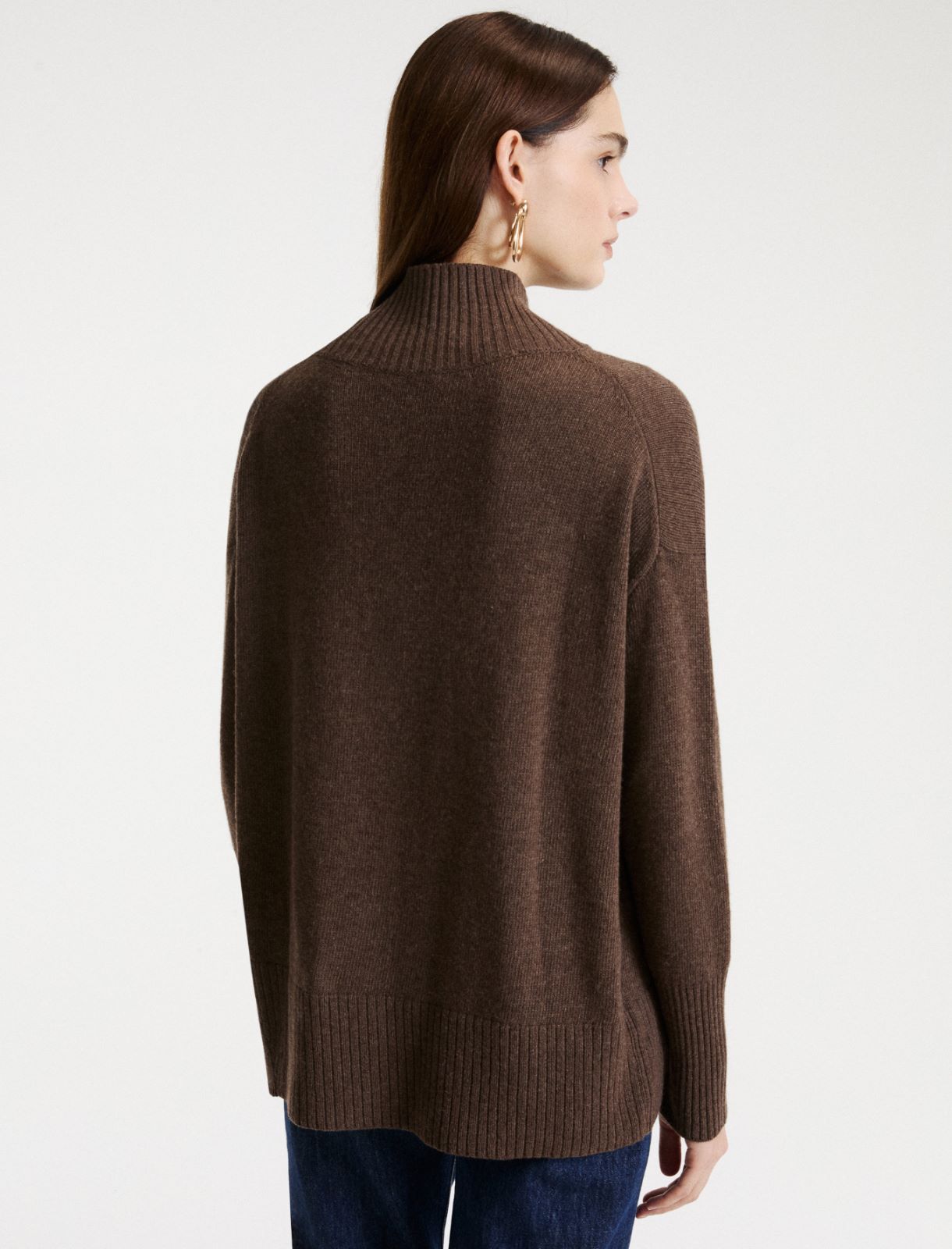 Pull à col montant en mélange de cachemire avec ceinture-foulard en soie - MARRON FONCE - Marella - 3