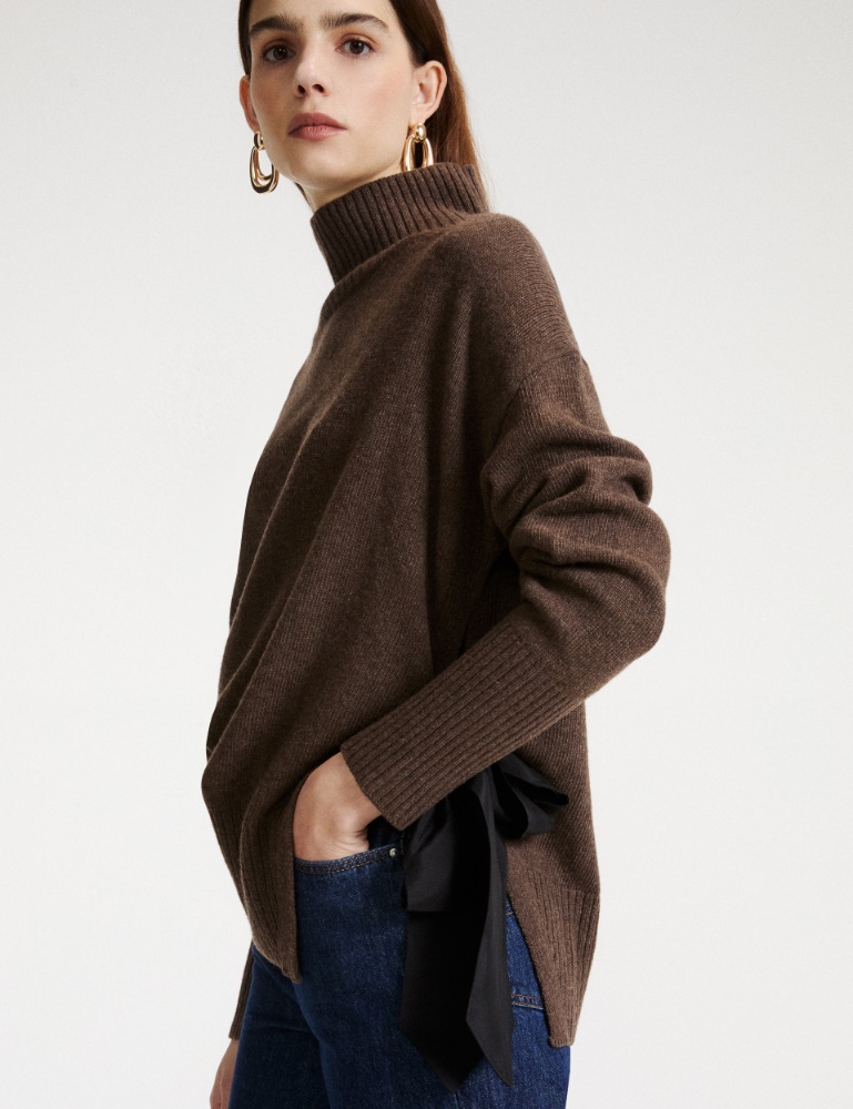 Pull à col montant en mélange de cachemire avec ceinture-foulard en soie - Marella