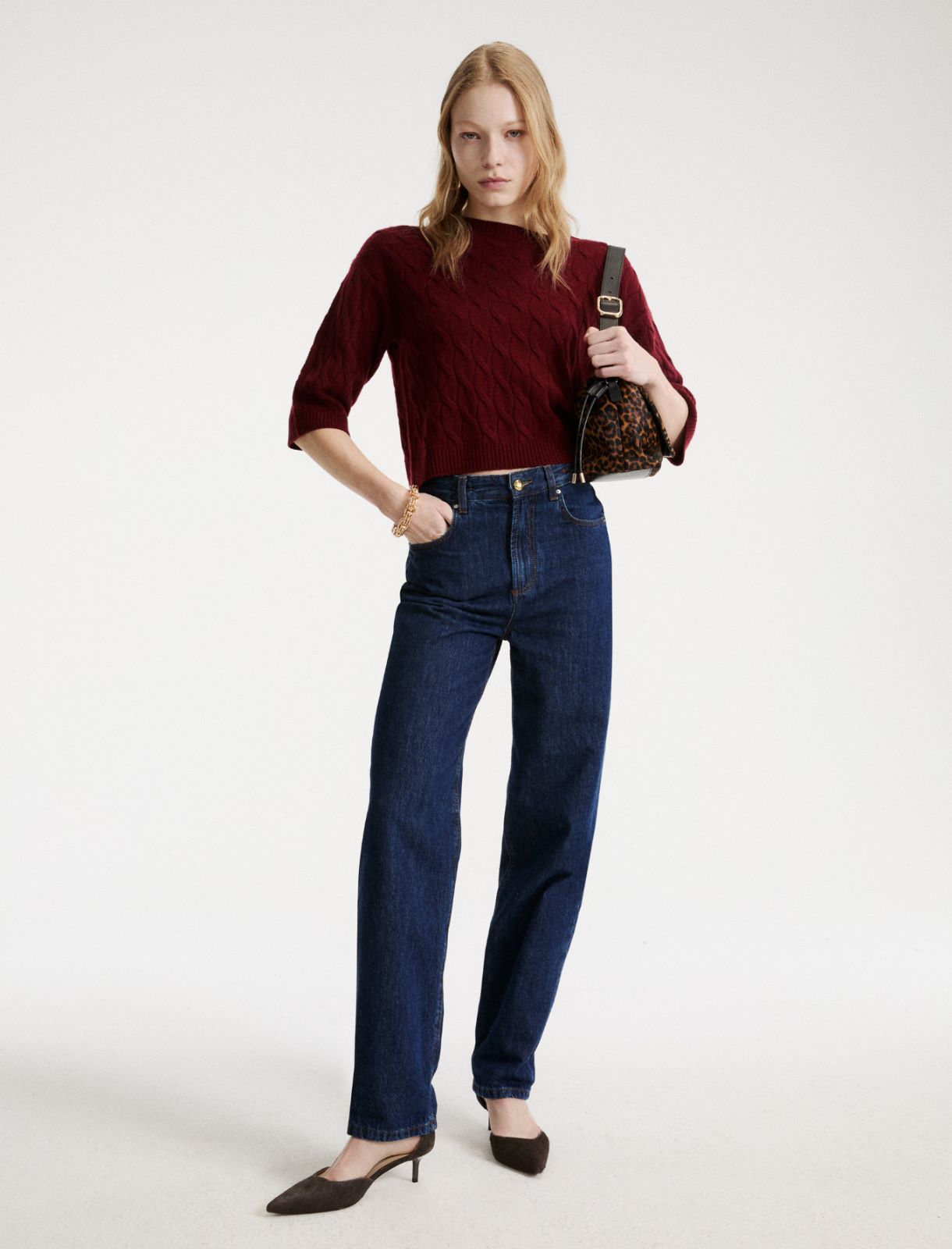 Cable-knit wool and cashmere jumper - BORDEAUX - Marella - 2