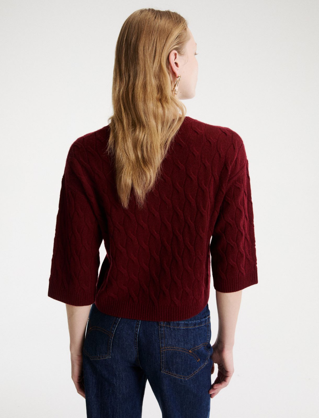 Cable-knit wool and cashmere jumper - BORDEAUX - Marella - 3