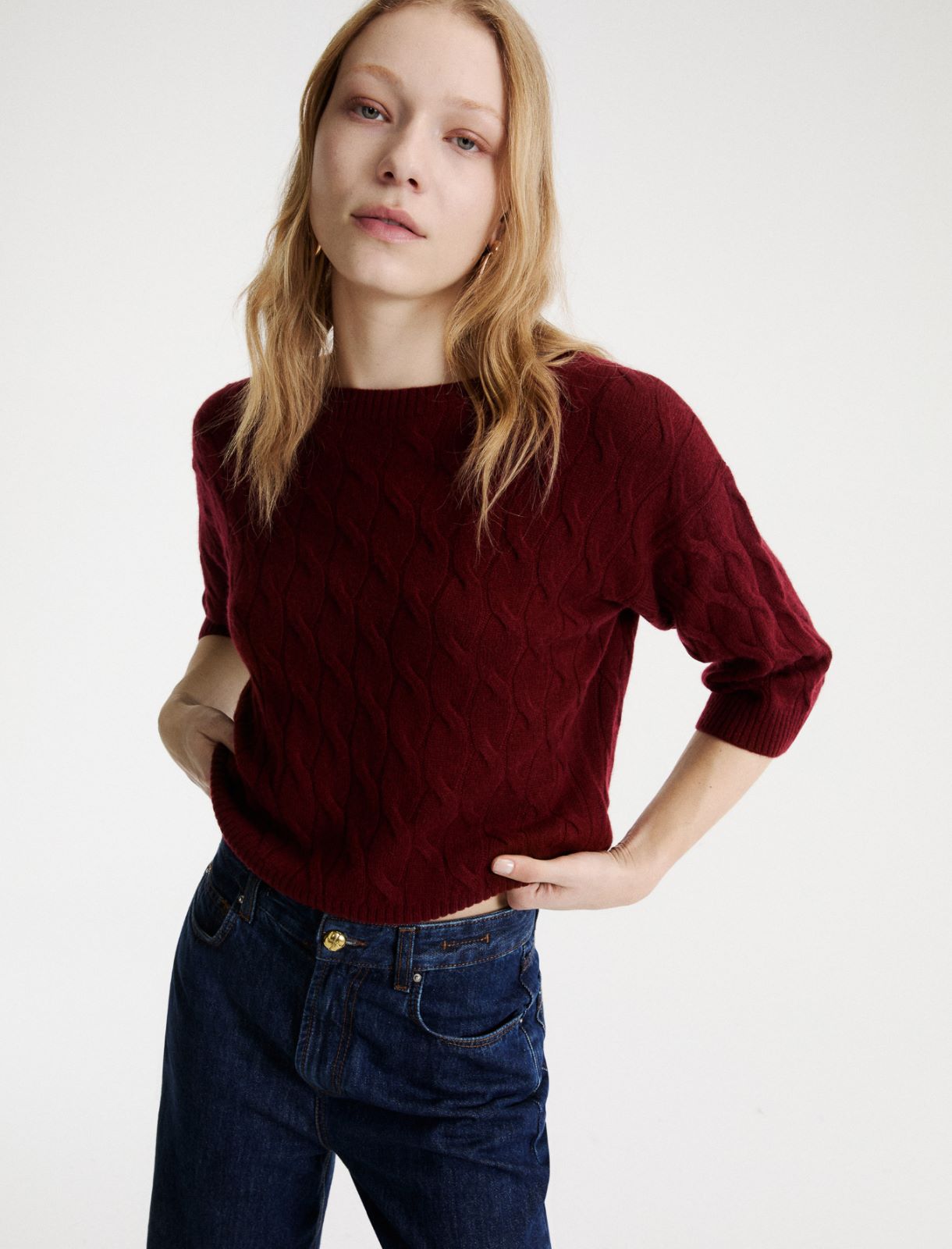 Cable-knit wool and cashmere jumper - BORDEAUX - Marella - 4