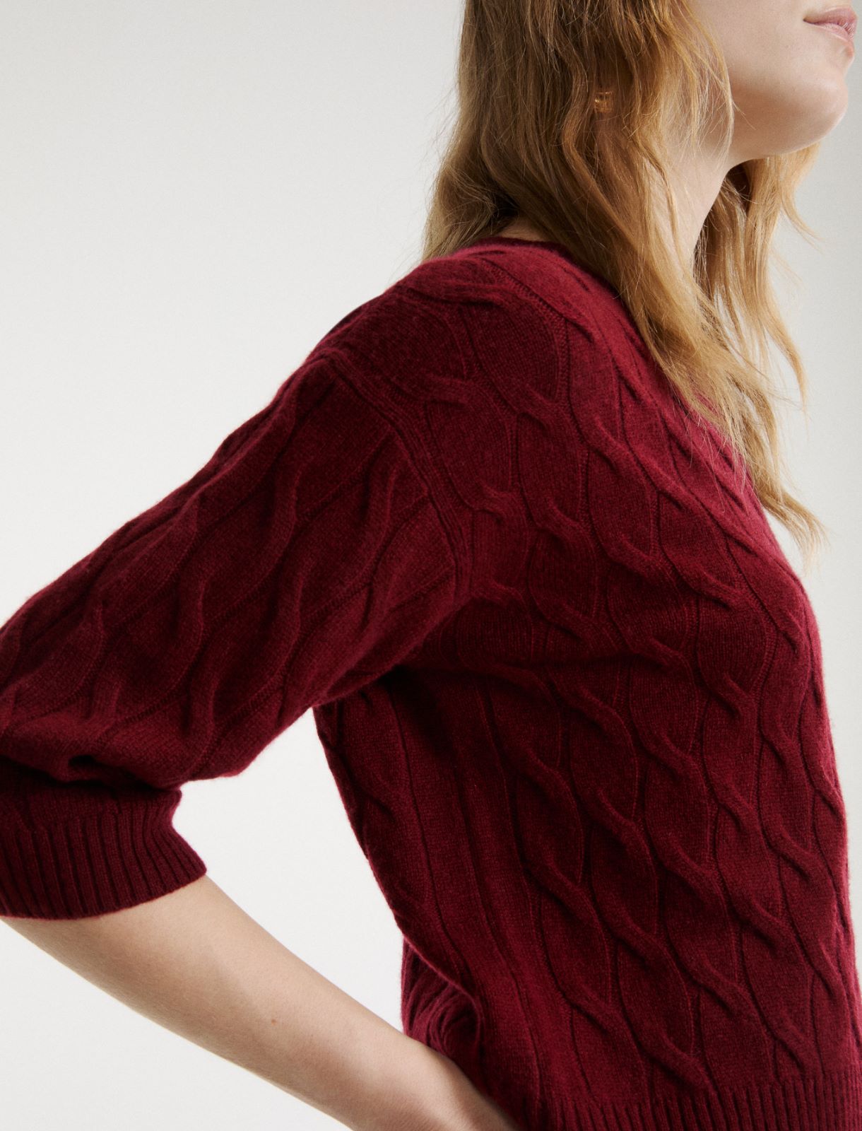 Cable-knit wool and cashmere jumper - BORDEAUX - Marella - 5