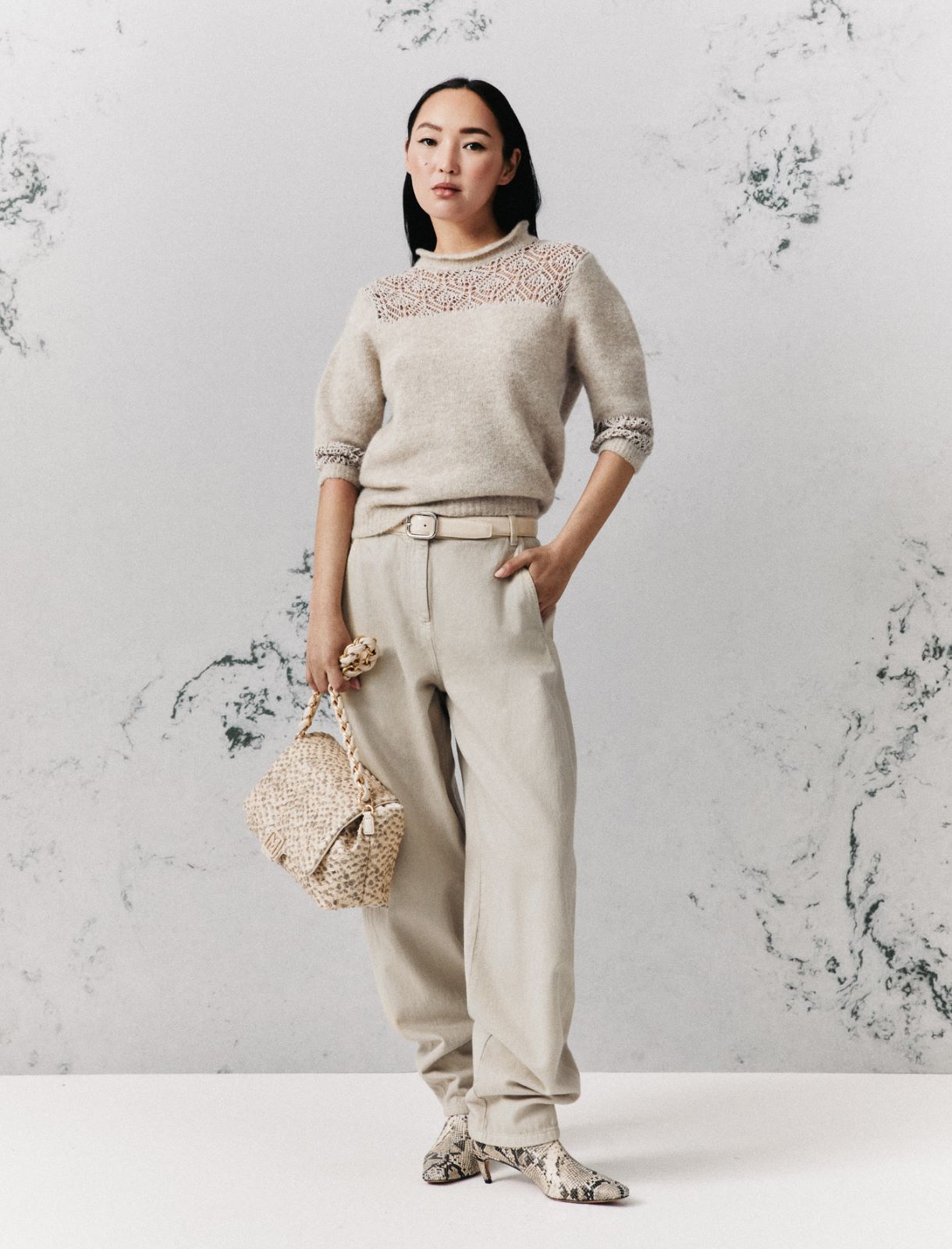 Three-quarter-sleeve jumper with lace detail - TURTLEDOVE - Marella - 2