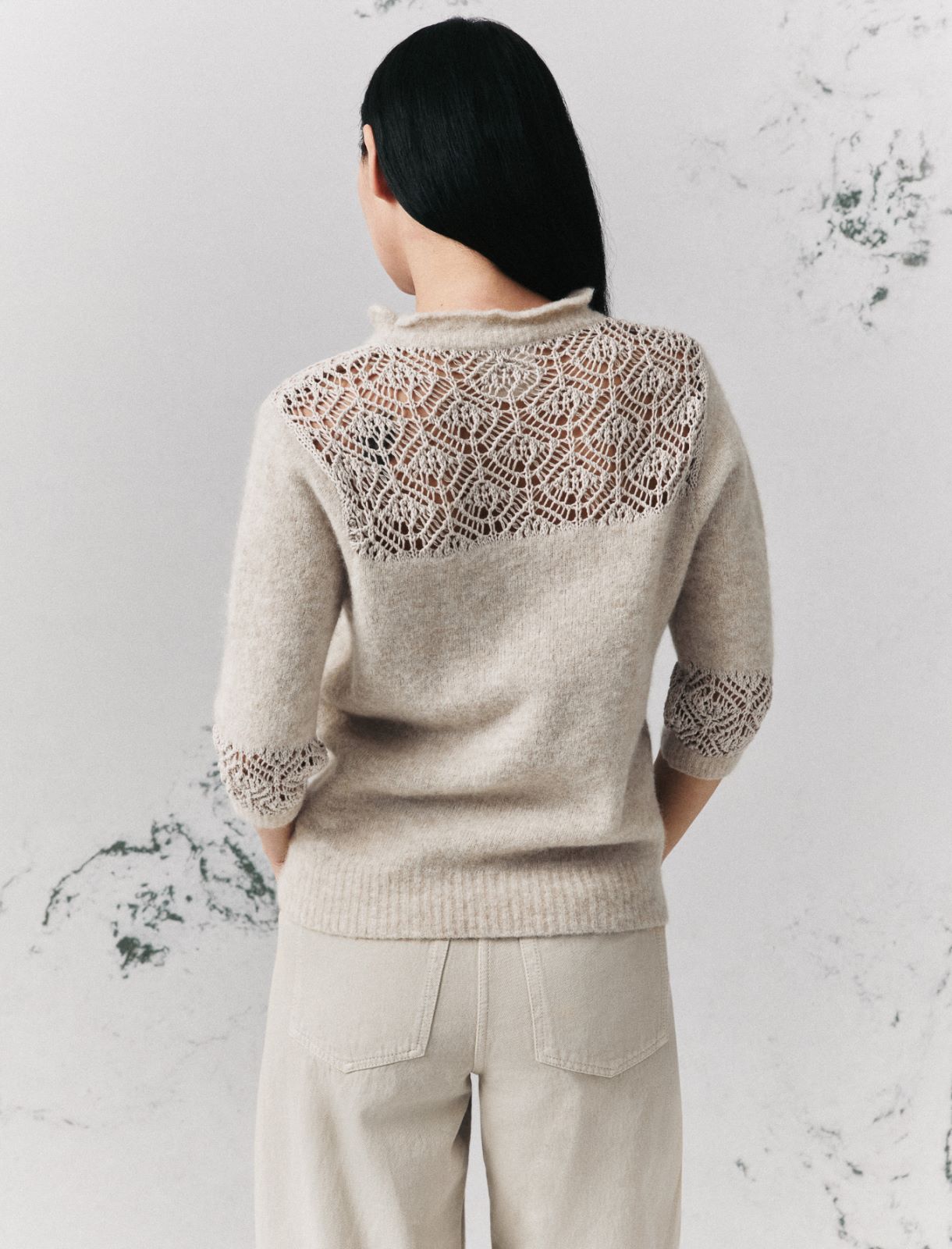 Three-quarter-sleeve jumper with lace detail - TURTLEDOVE - Marella - 3