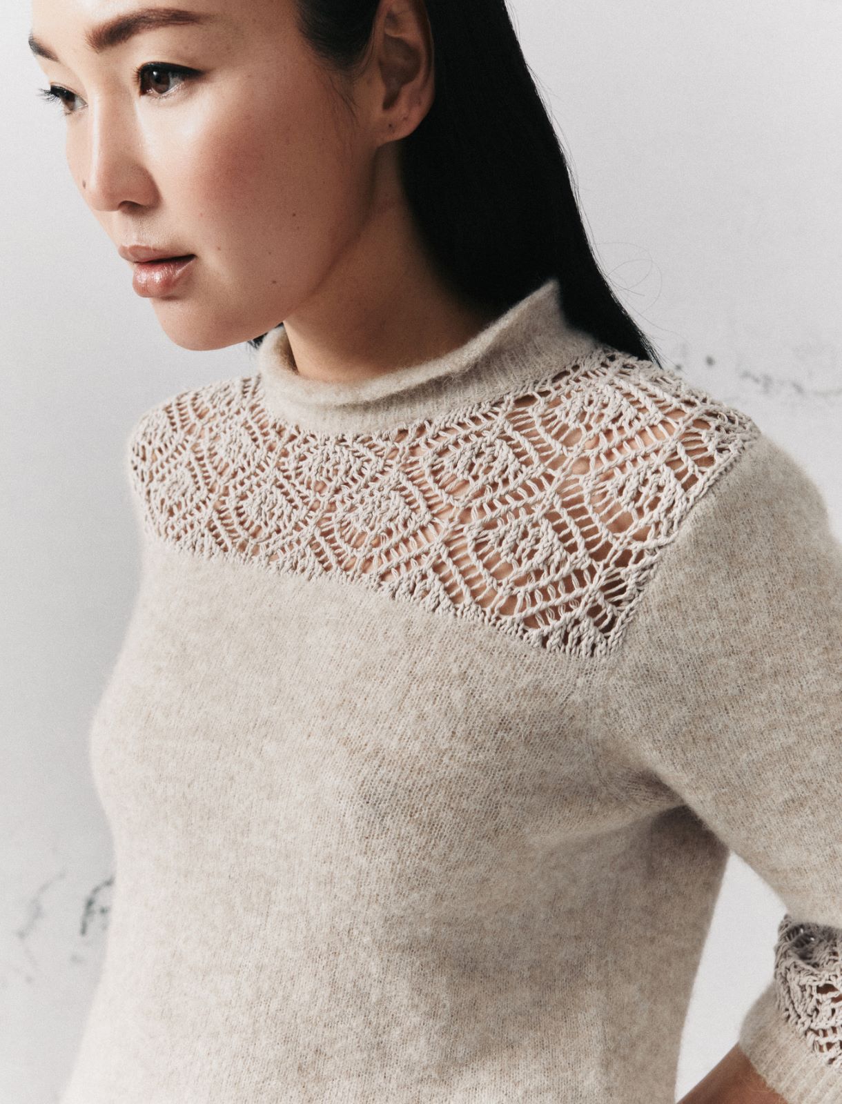 Three-quarter-sleeve jumper with lace detail - TURTLEDOVE - Marella - 5