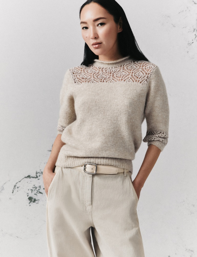 Three-quarter-sleeve jumper with lace detail - Marella