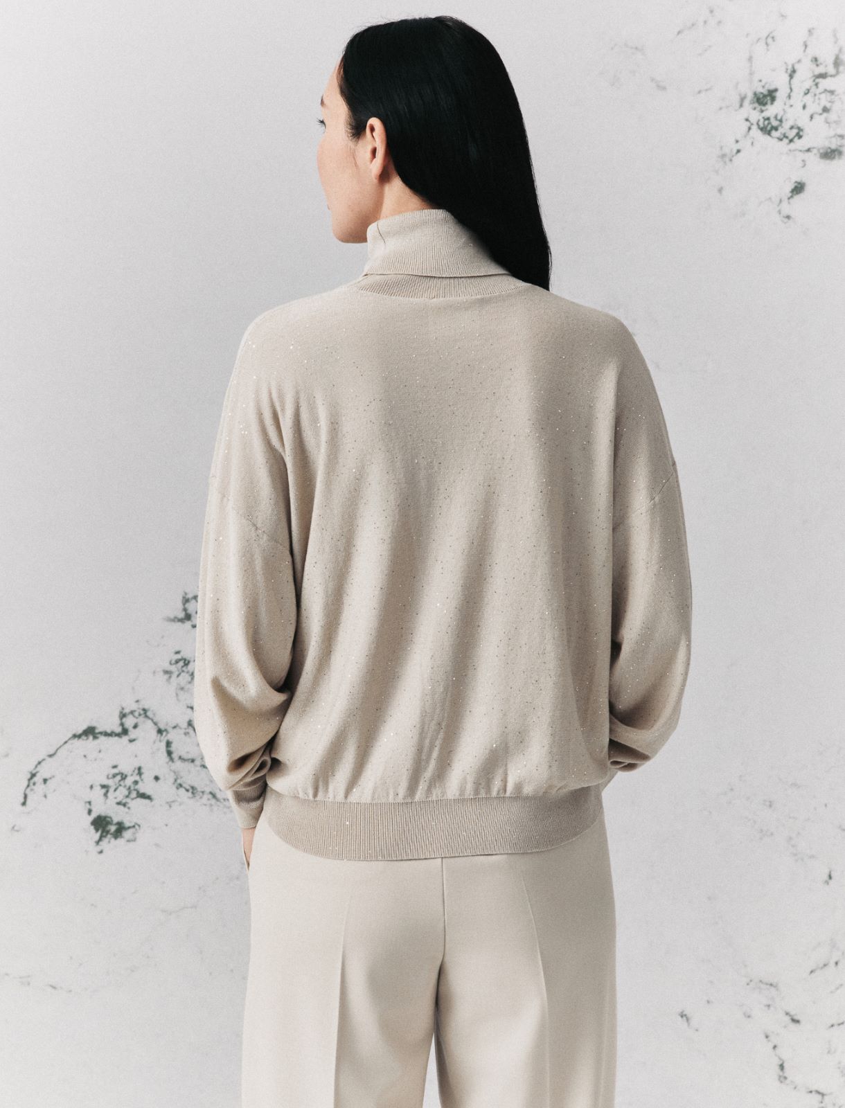 Micro-sequin mock polo-neck jumper - TURTLEDOVE - Marella - 3