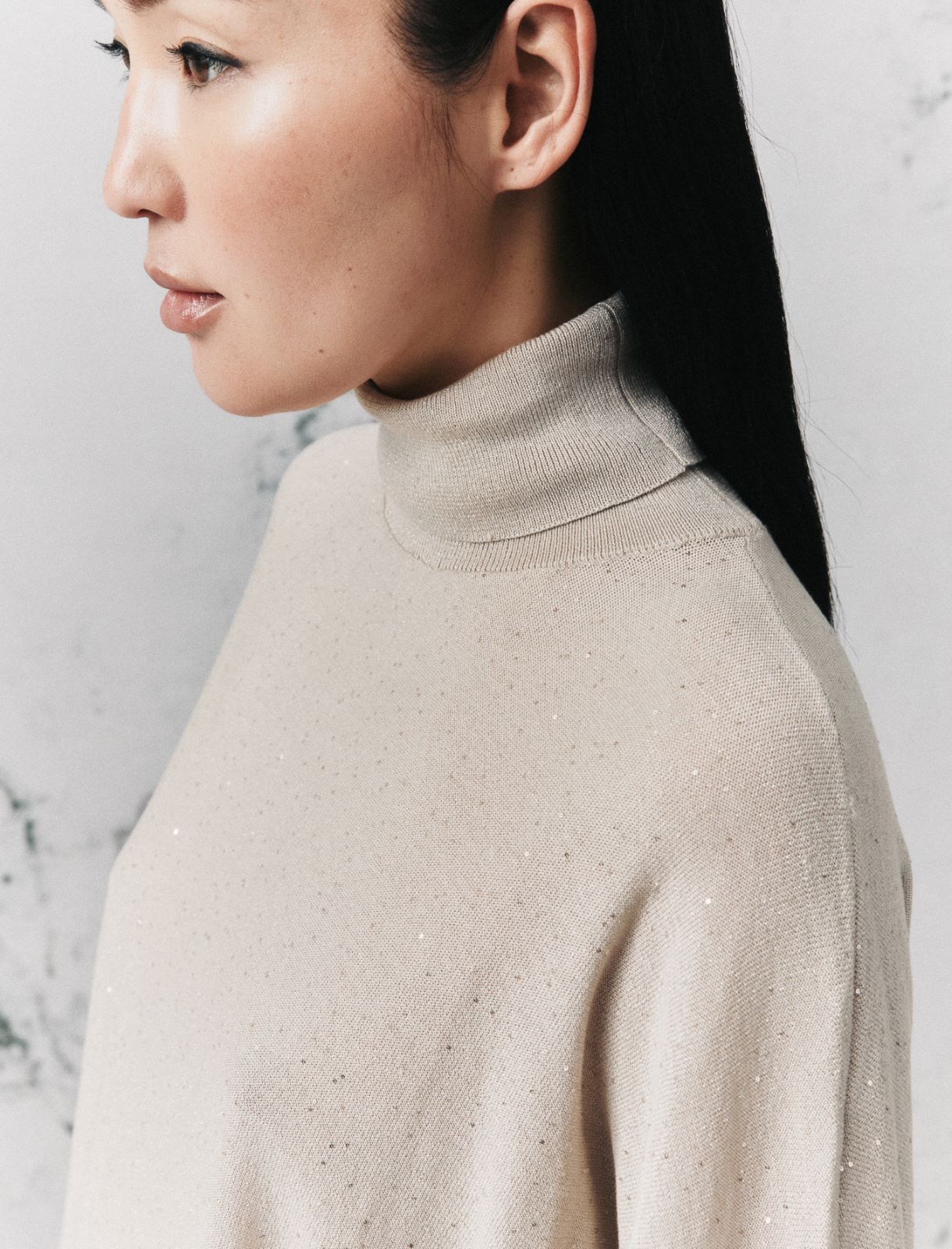 Micro-sequin mock polo-neck jumper - TURTLEDOVE - Marella - 5