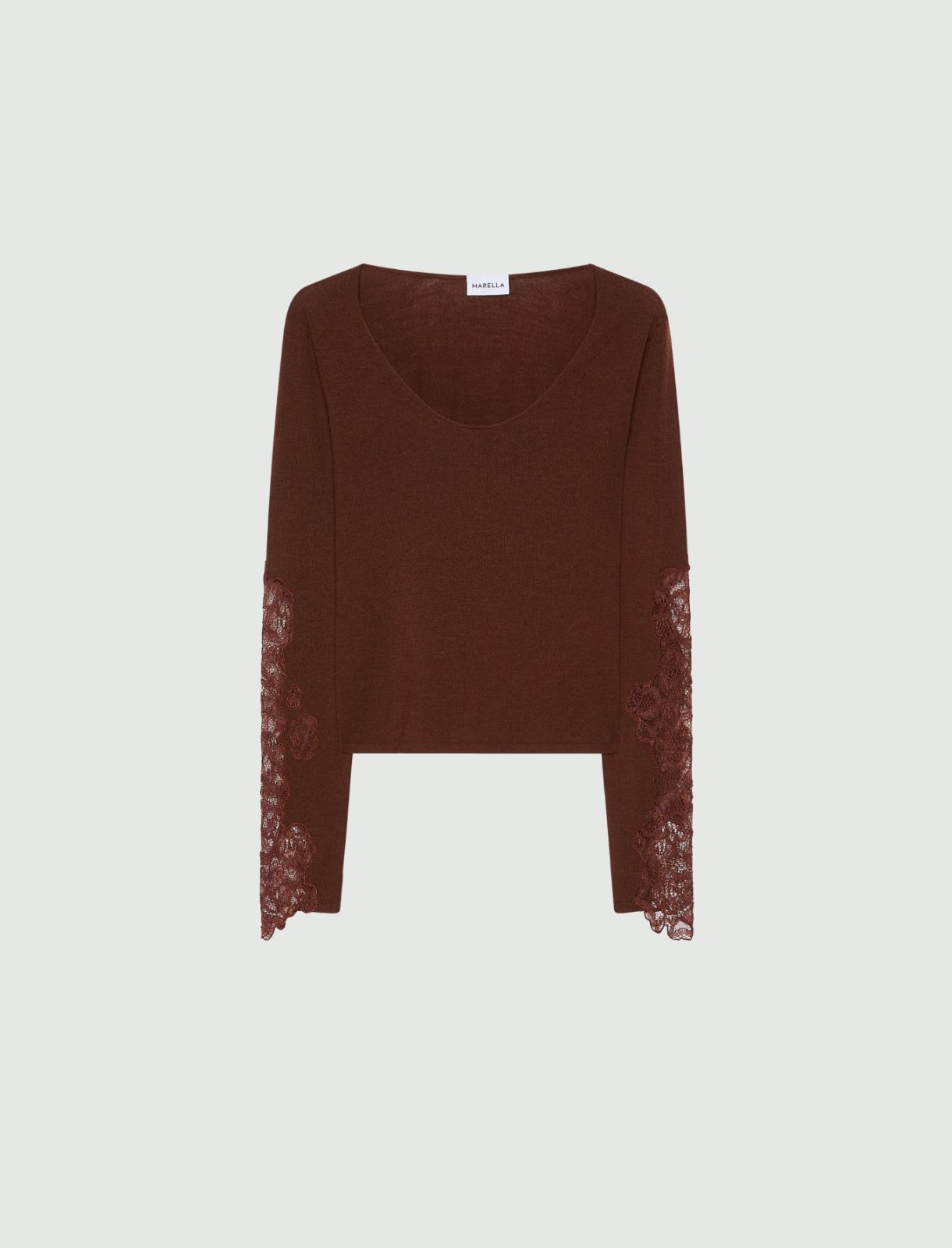 Slim-fit jumper with lace inlays - BROWN - Marella