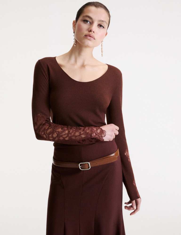 Slim-fit jumper with lace inlays - Marella