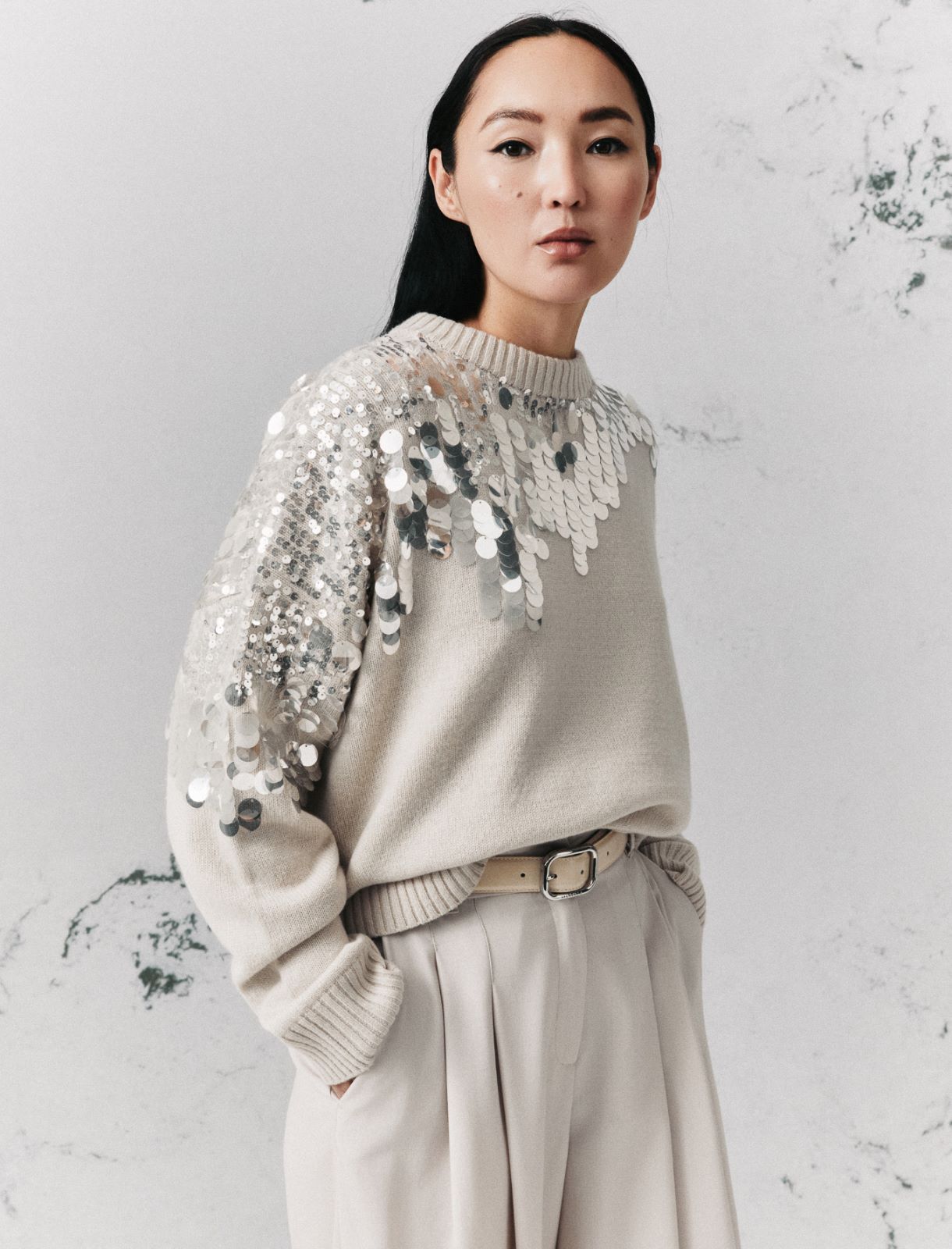 Sequinned pure wool jumper - TURTLEDOVE - Marella - 2