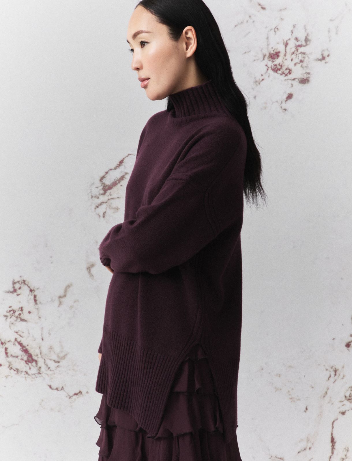 Pure Wool Mock-Polo-Neck Jumper - BLACKBERRY - Marella - 6