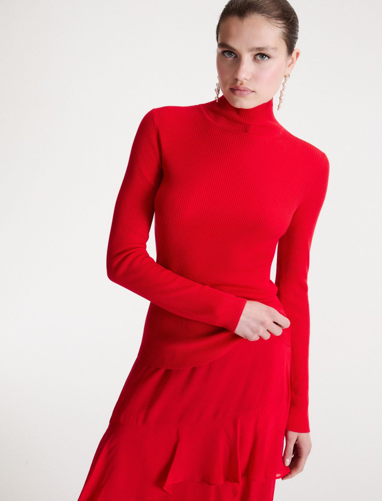 Slim-fit polo-neck jumper - RED - Marella - 4