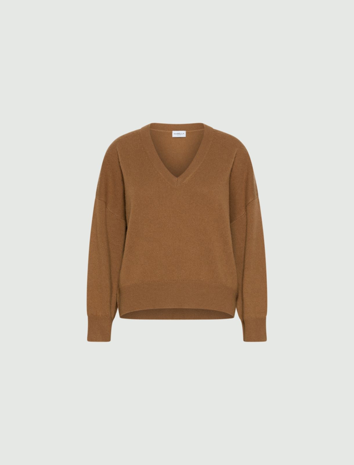 Pullover mit V-Ausschnitt aus Kaschmir und Wolle - KAMEL - Marella