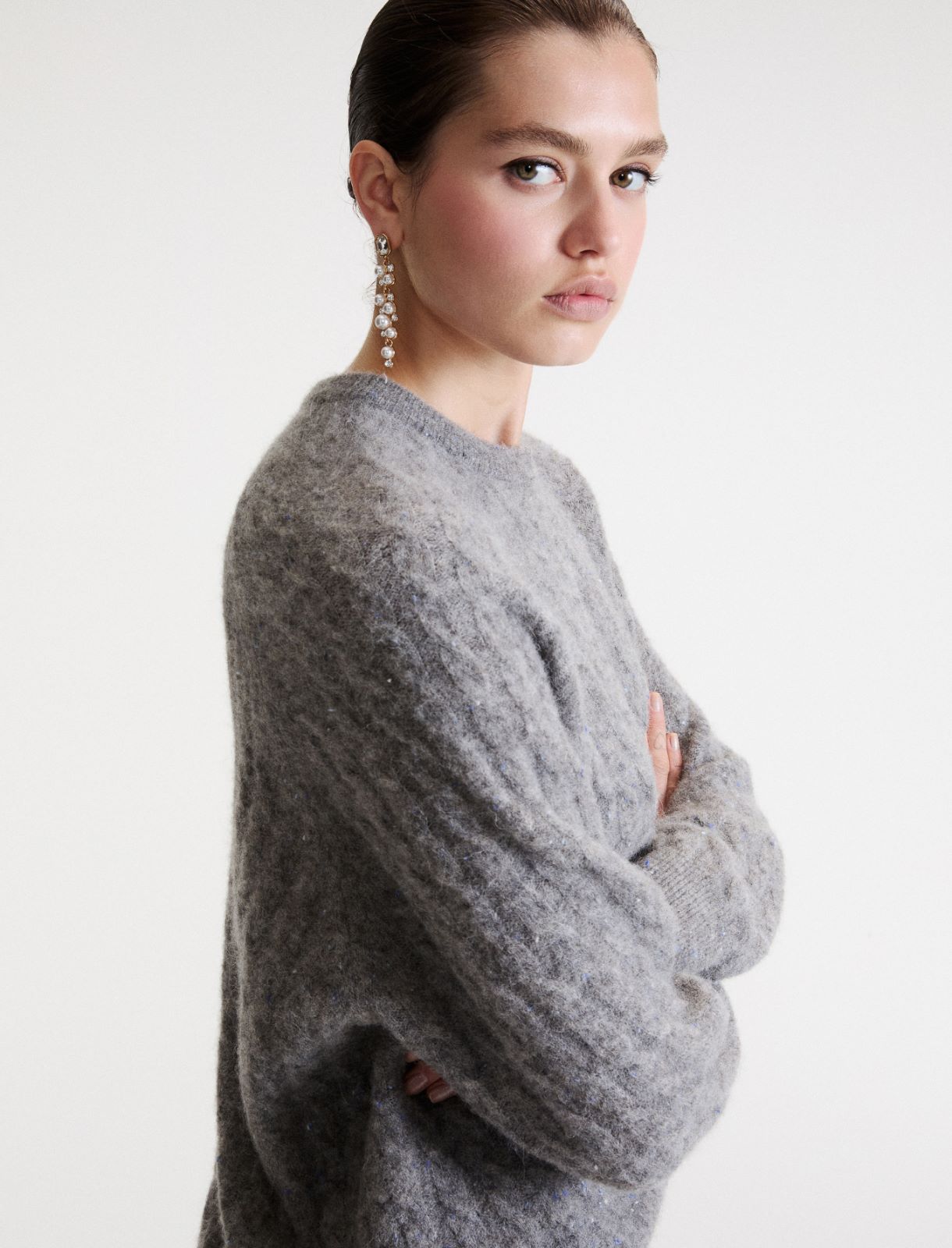 Cable-knit nubbed yarn jumper - GREY - Marella - 5