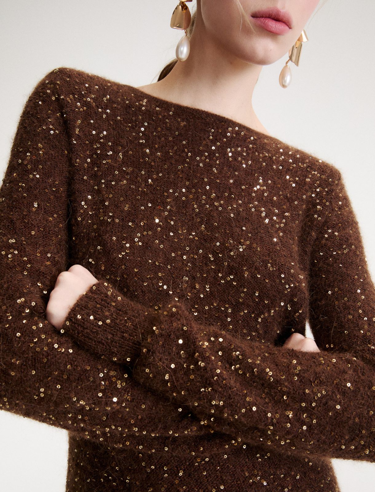Sequinned alpaca jumper - BROWN - Marella - 5