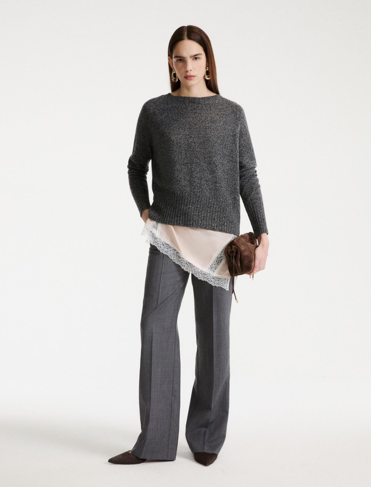 Soft wool and cashmere jumper with a silk sash - DARK GREY - Marella - 2