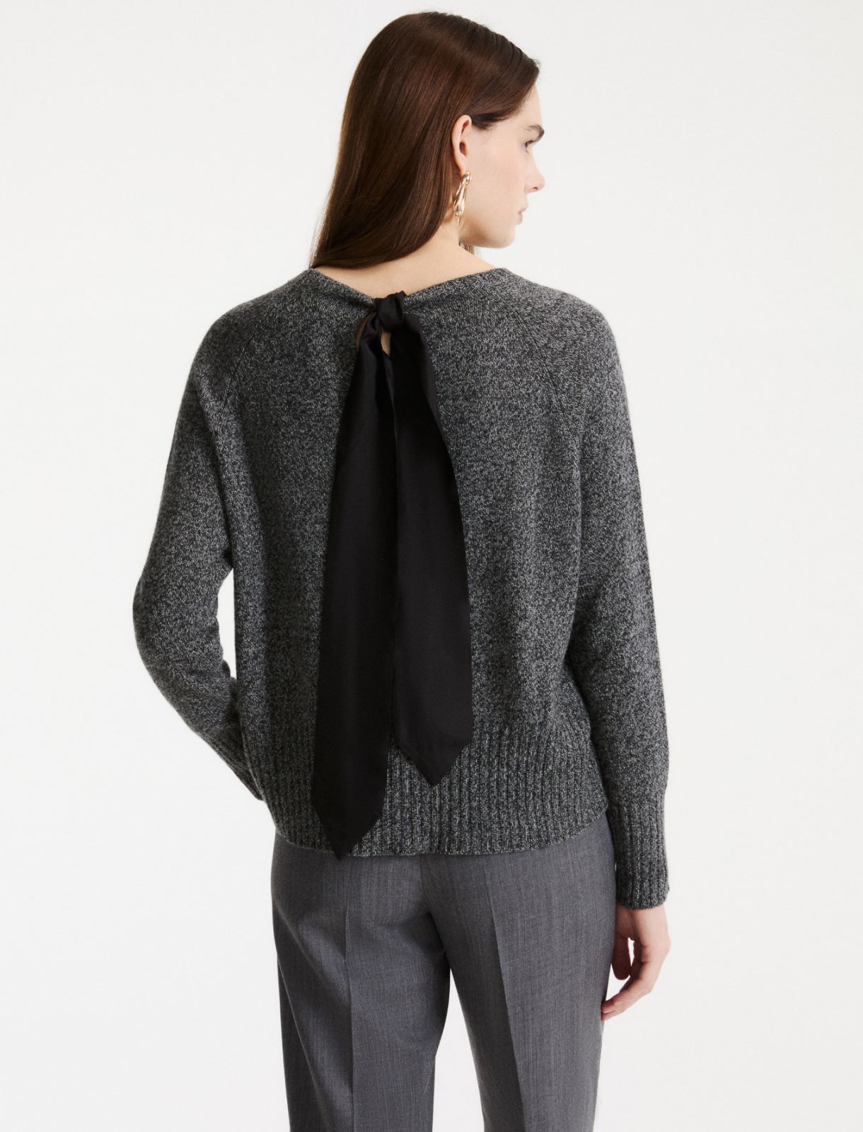 Soft wool and cashmere jumper with a silk sash - DARK GREY - Marella - 3