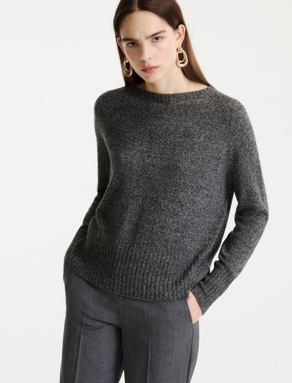 Soft wool and cashmere jumper with a silk sash - DARK GREY - Marella - 4