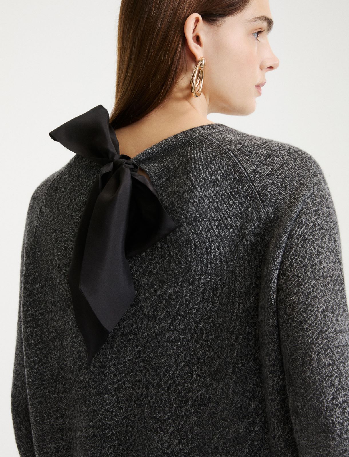Soft wool and cashmere jumper with a silk sash - DARK GREY - Marella - 5