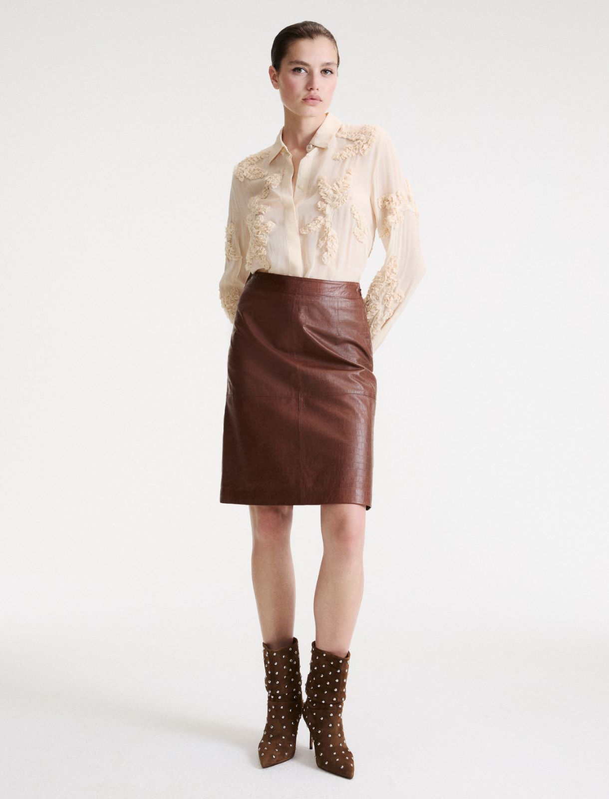 Leather pencil skirt - BROWN - Marella - 4