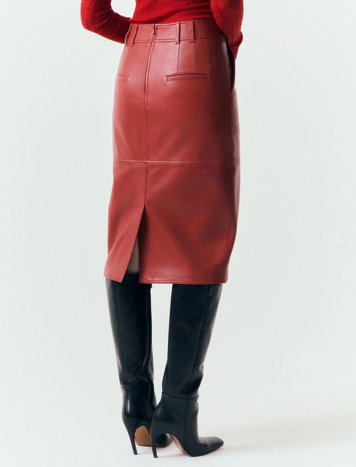 Nappa leather pencil skirt - RED - Marella - 3