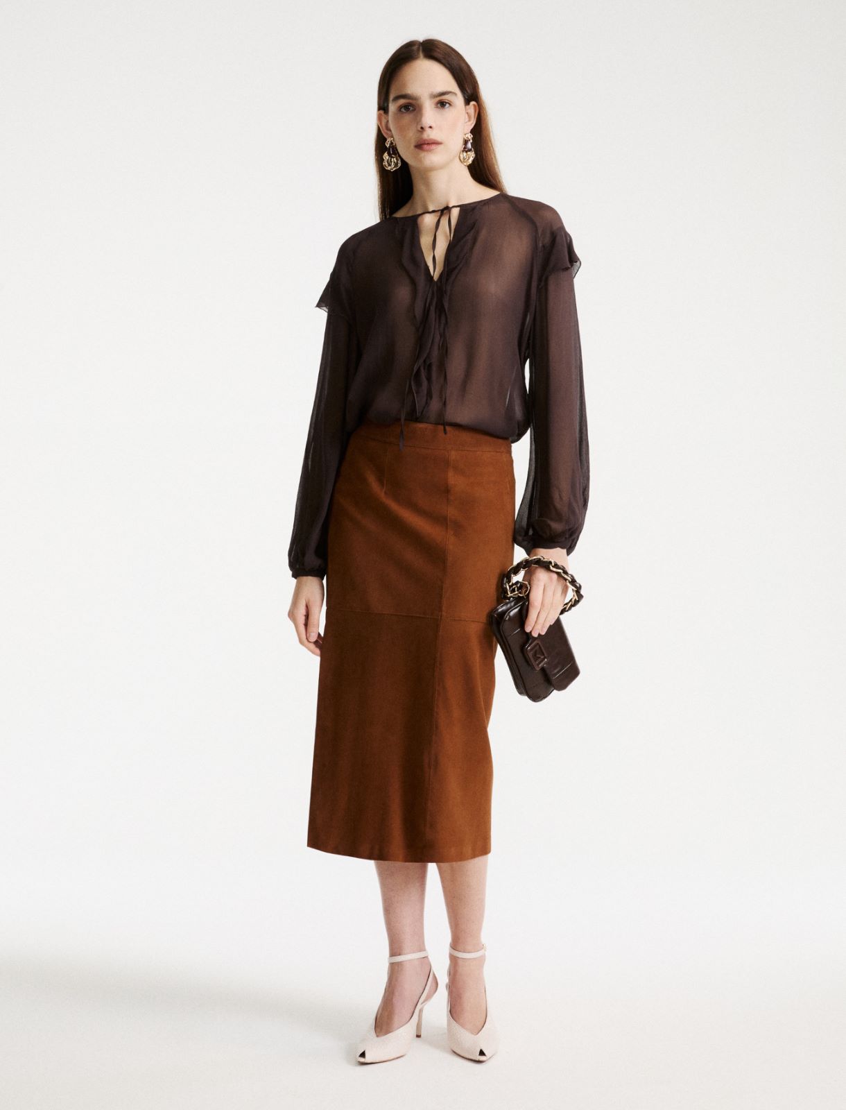 Suede pencil skirt - COGNAC - Marella - 2