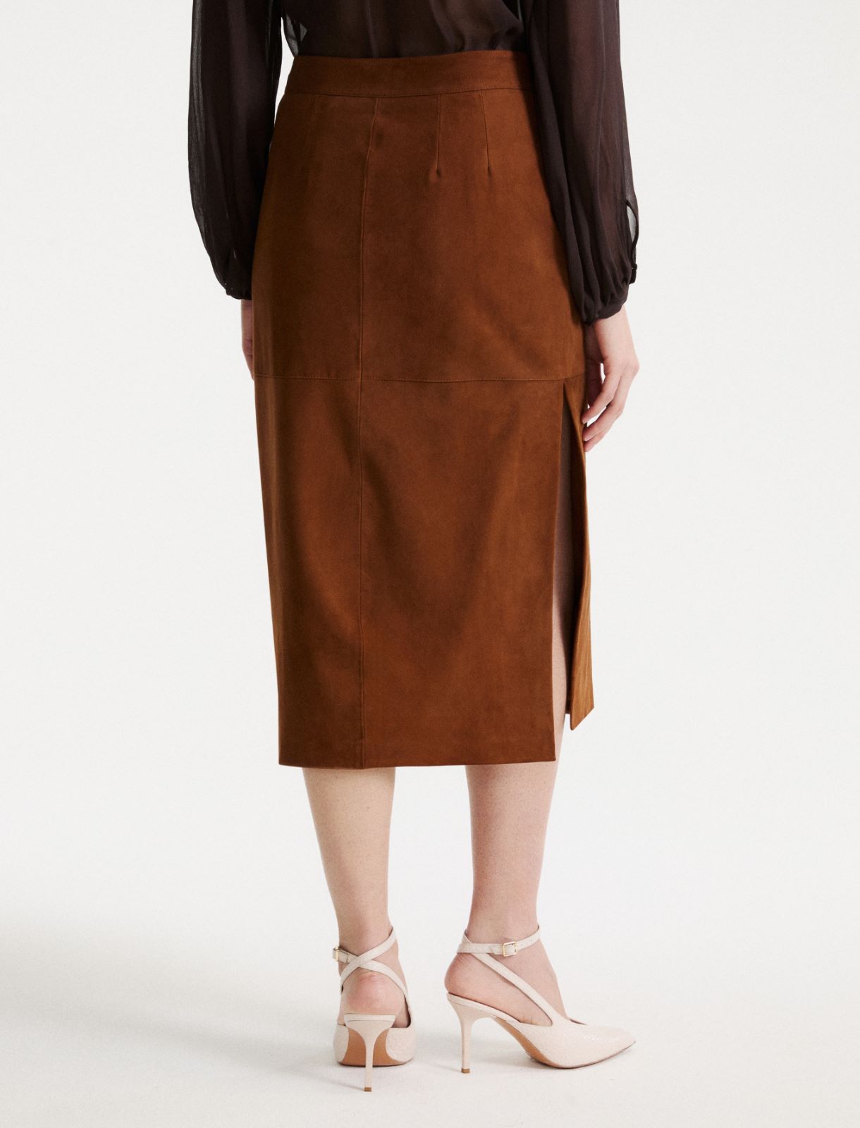 Suede pencil skirt - COGNAC - Marella - 3