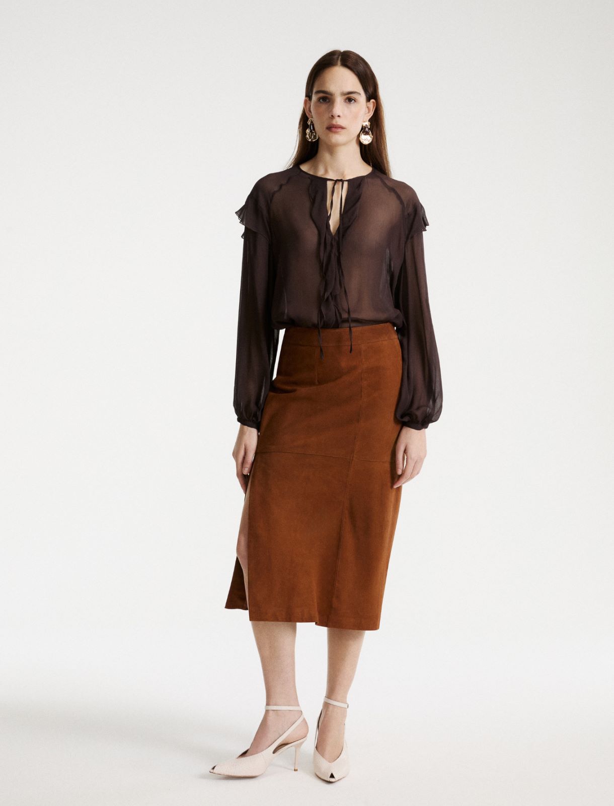 Suede pencil skirt - COGNAC - Marella - 4