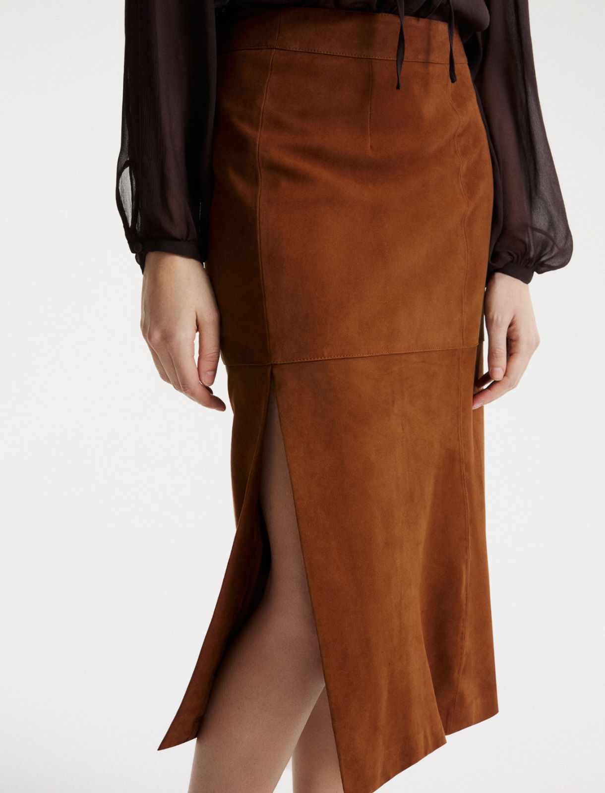 Suede pencil skirt - COGNAC - Marella - 5