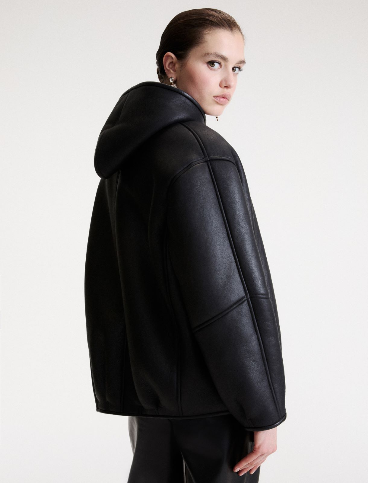 Hooded shearling jacket - BLACK - Marella - 3