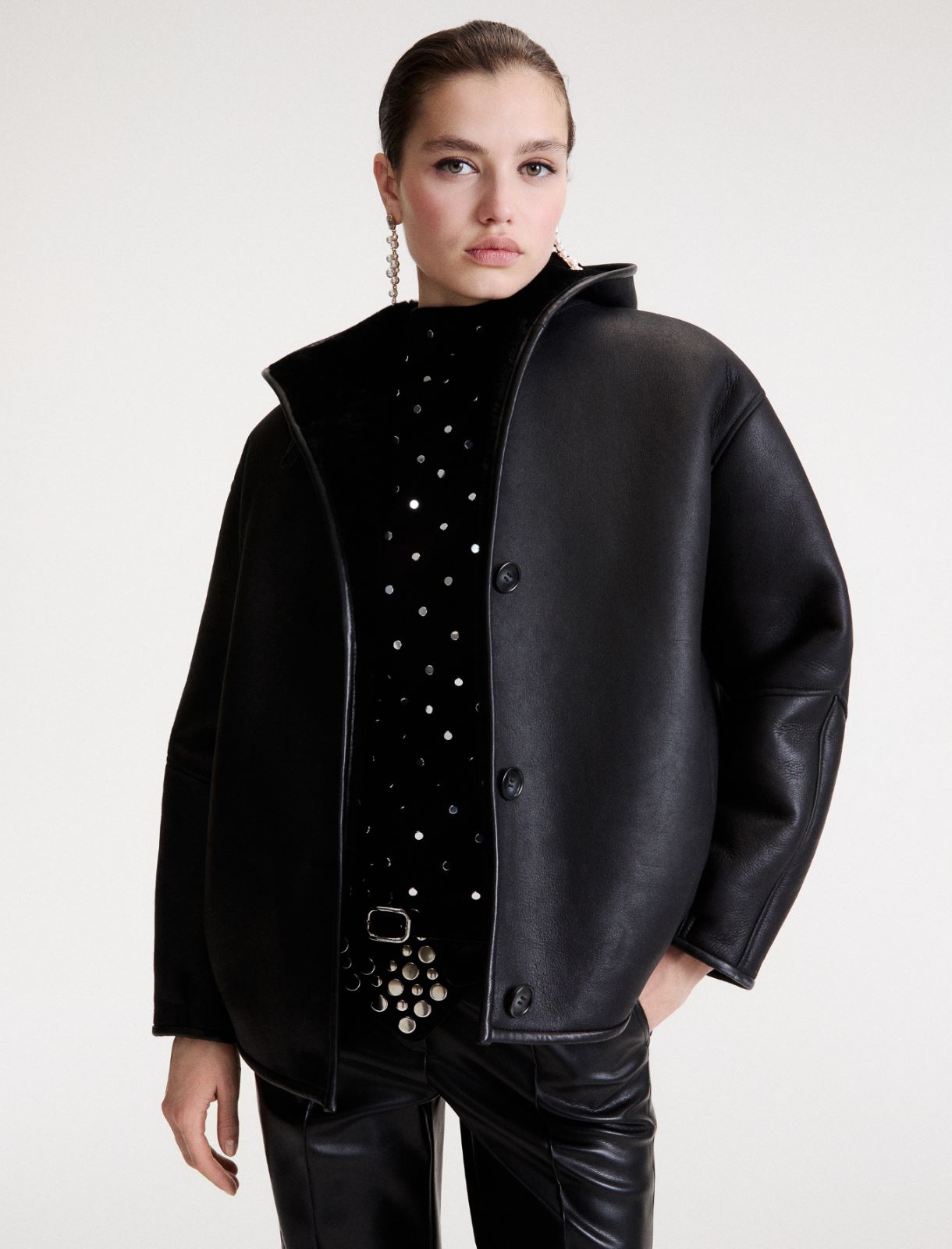 Hooded shearling jacket - BLACK - Marella - 4