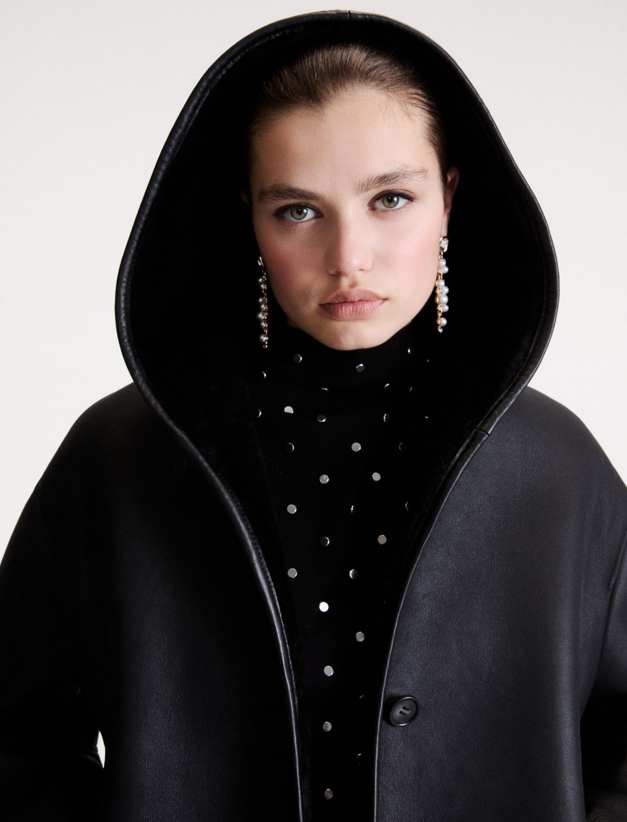 Hooded shearling jacket - BLACK - Marella - 5