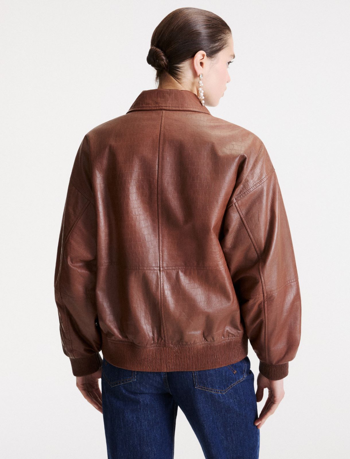 Crocodile-print leather jacket - BROWN - Marella - 3