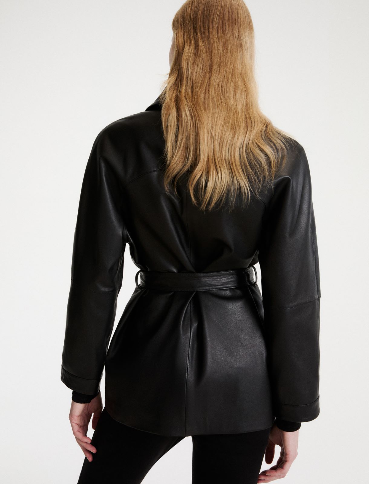 Belted leather jacket - BLACK - Marella - 3