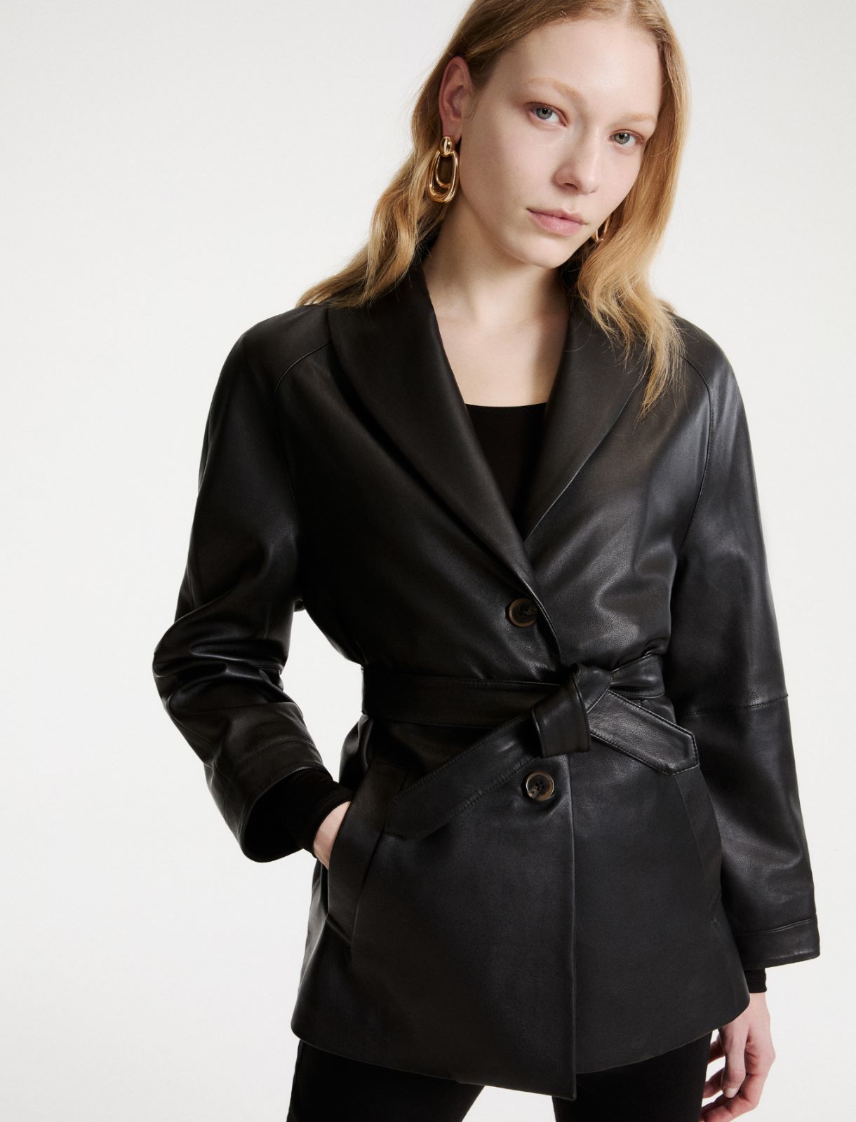 Belted leather jacket - BLACK - Marella - 4