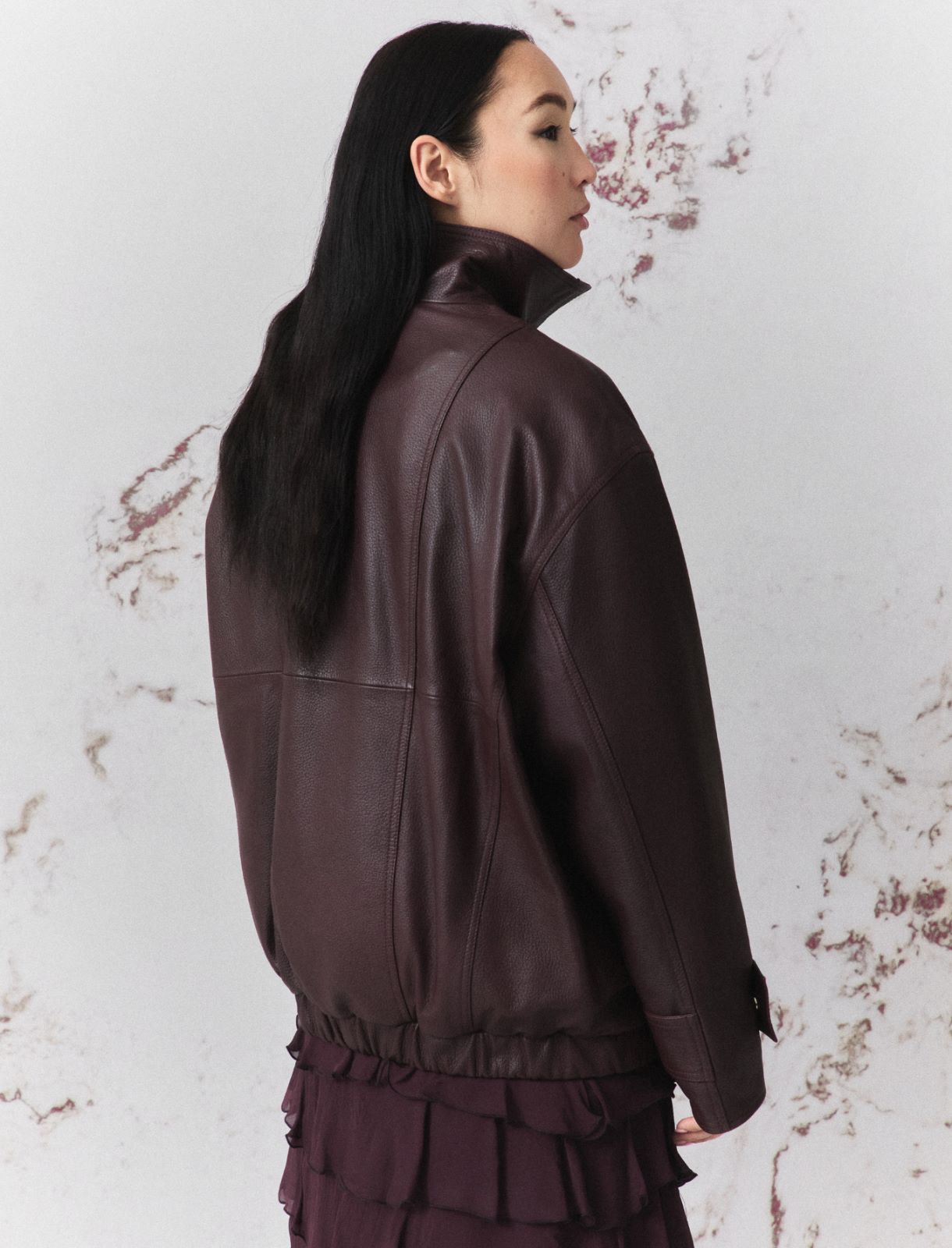 Nappa leather bomber jacket - BLACKBERRY - Marella - 3