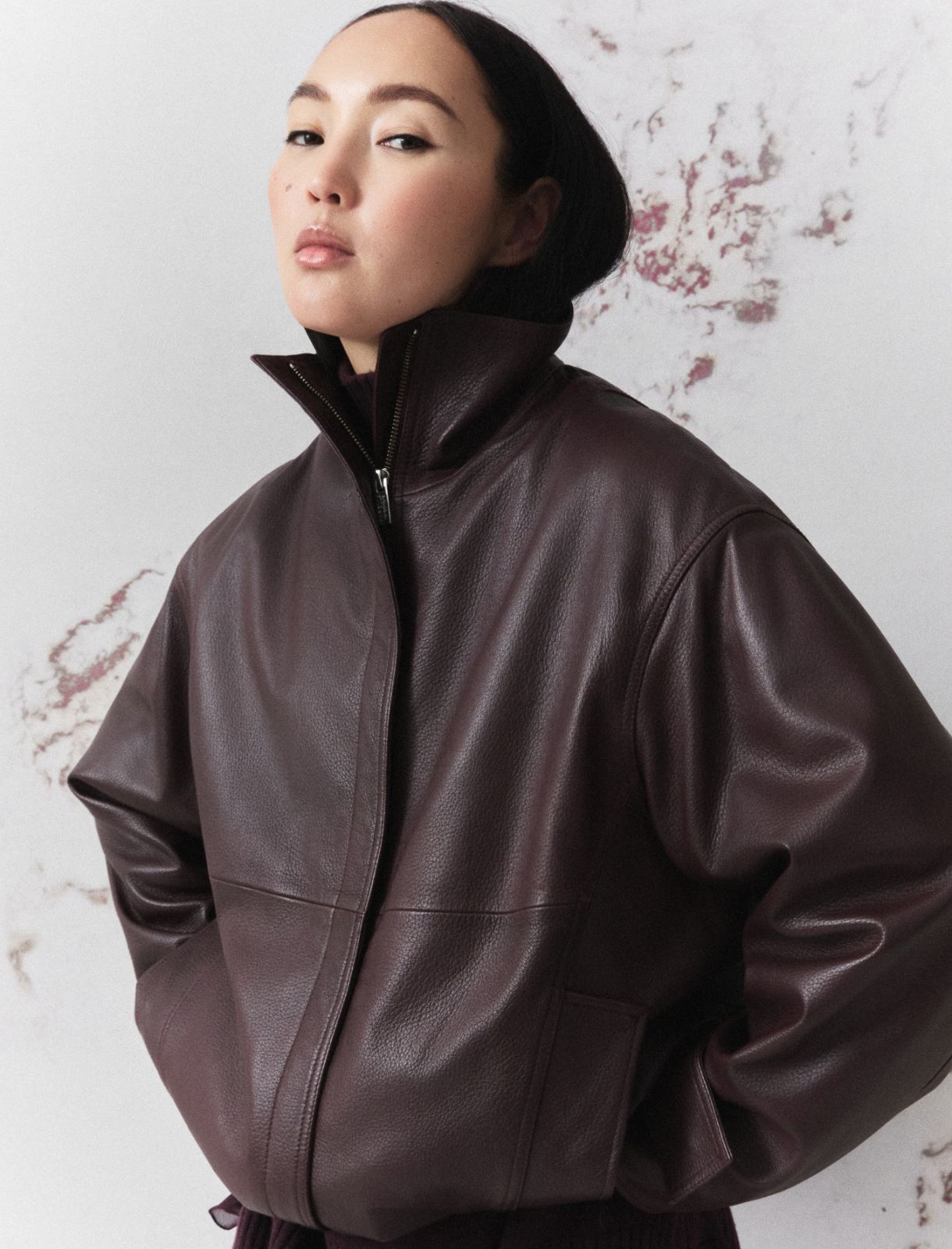 Nappa leather bomber jacket - BLACKBERRY - Marella - 4