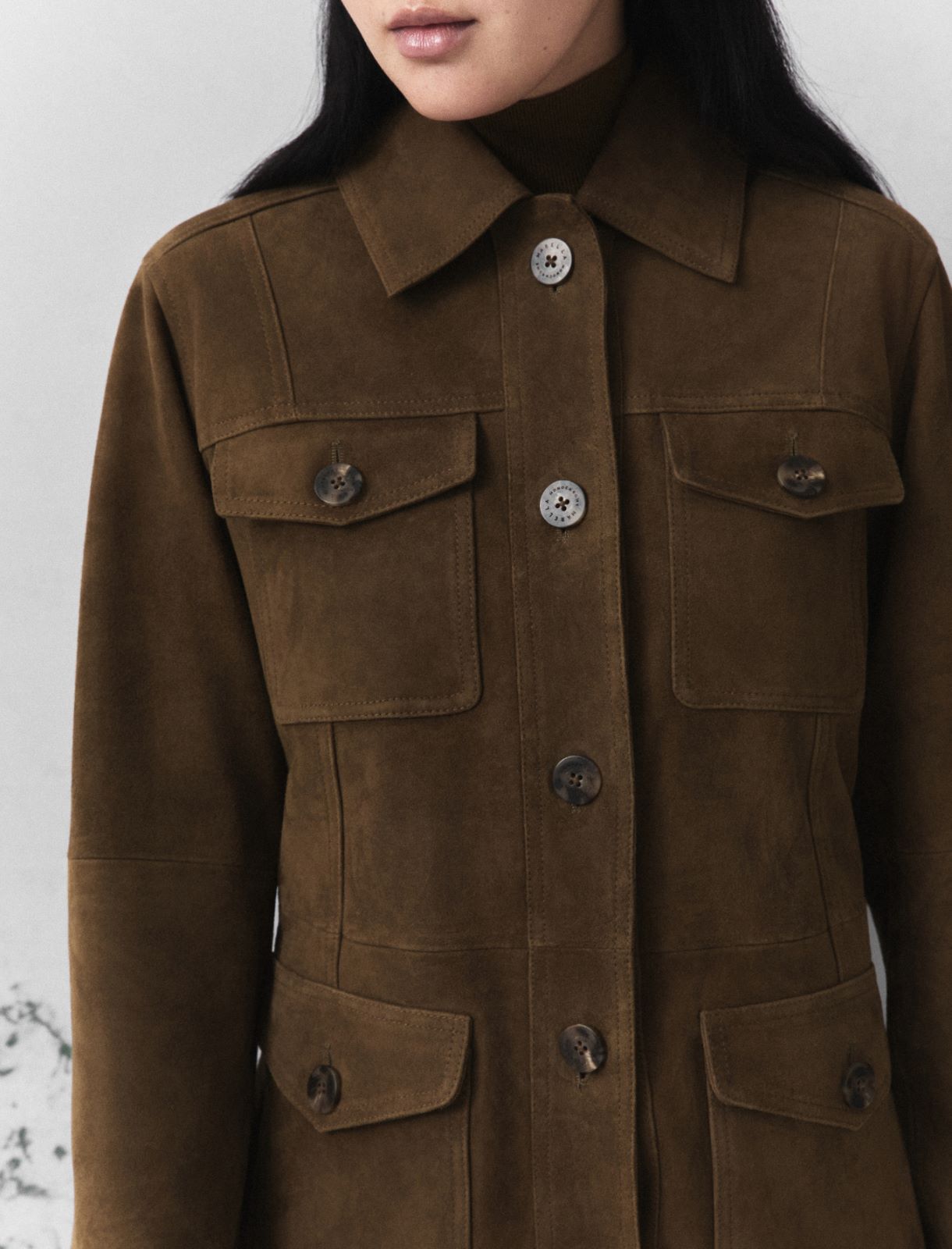 Suede and leather shirt jacket - OIL GREEN - Marella - 5