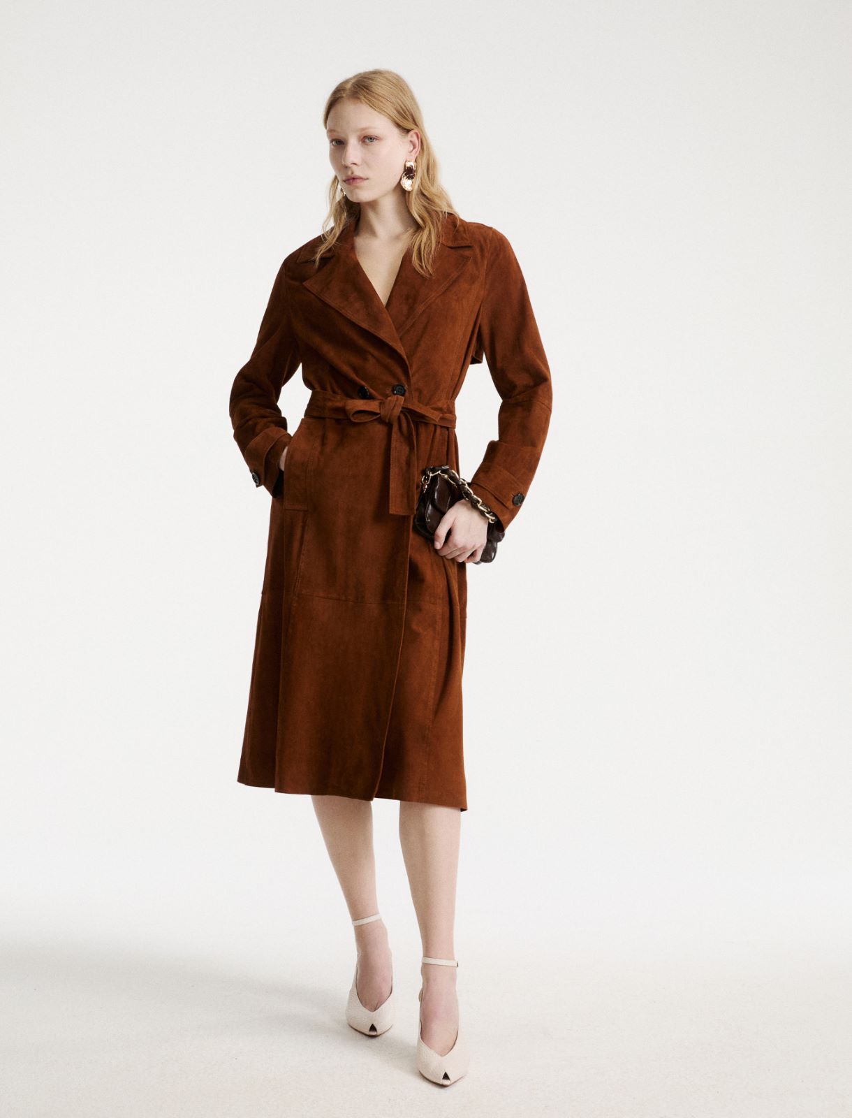 Suede trench coat - COGNAC - Marella - 2
