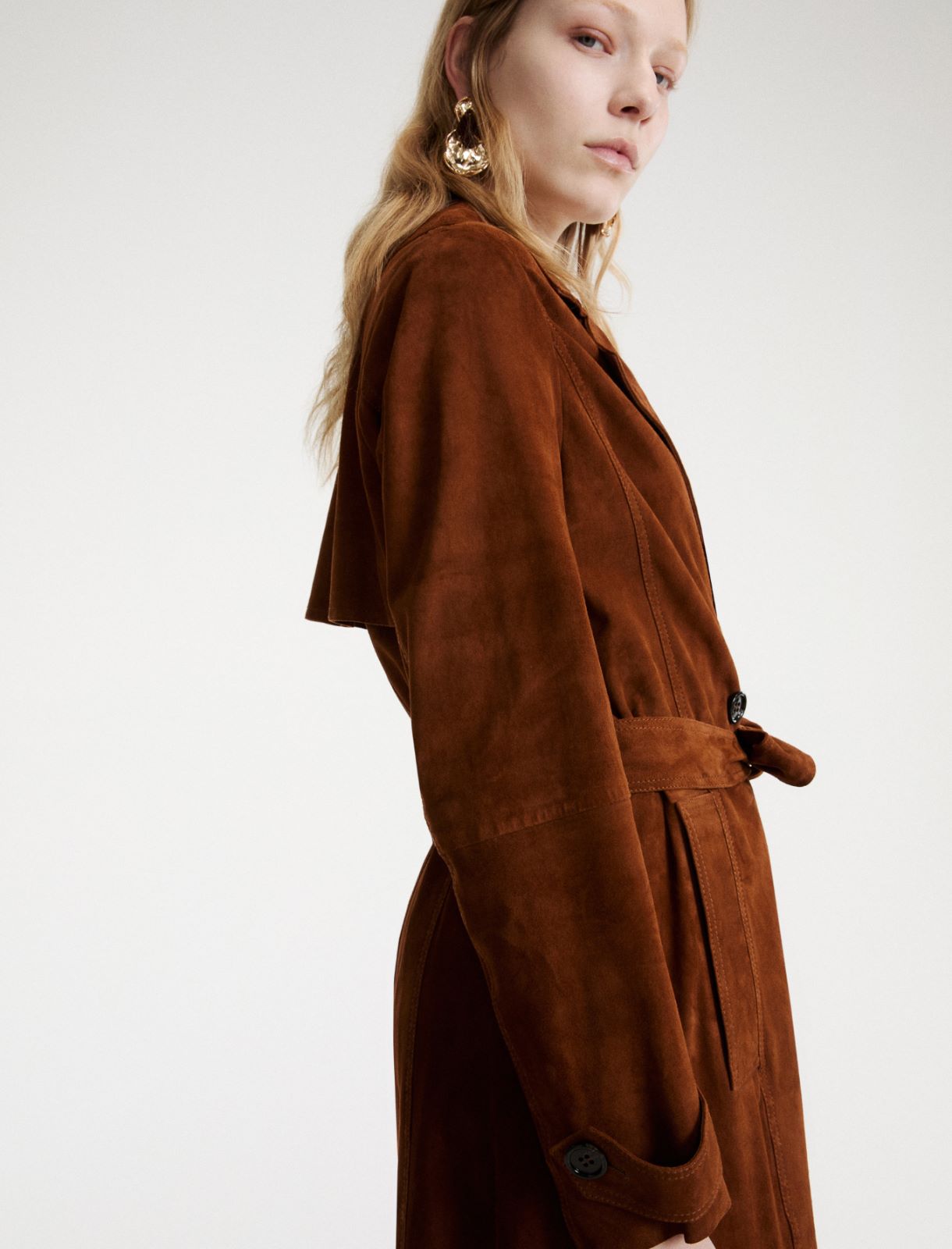 Suede trench coat - COGNAC - Marella - 5