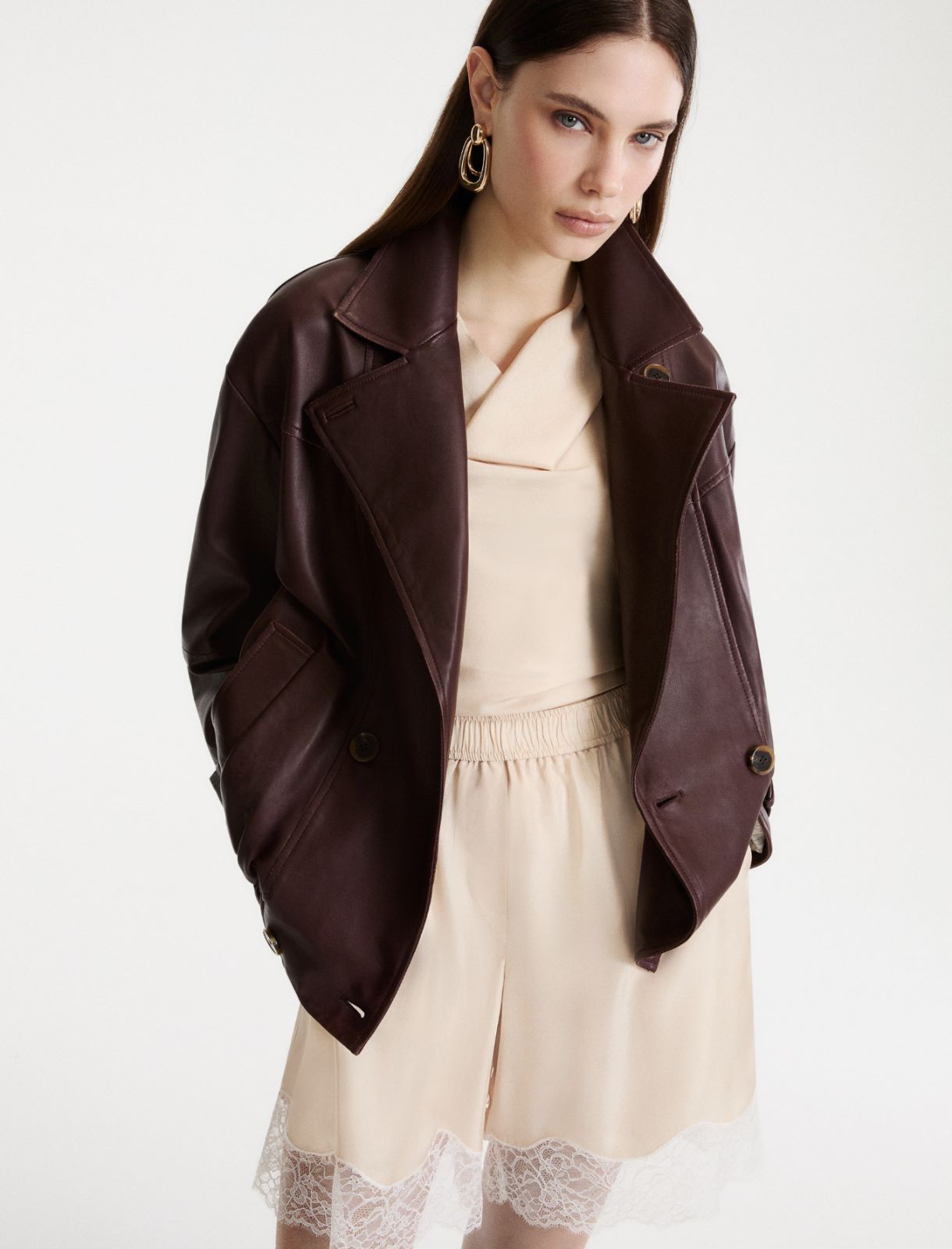 Leather pea coat - BORDEAUX - Marella - 4